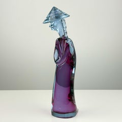 Vintage-Figur im asiatischen Stil aus Seguso-Murano-Glas in Amethyst und Blau