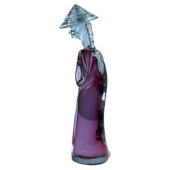 Vintage-Figur im asiatischen Stil aus Seguso-Murano-Glas in Amethyst und Blau