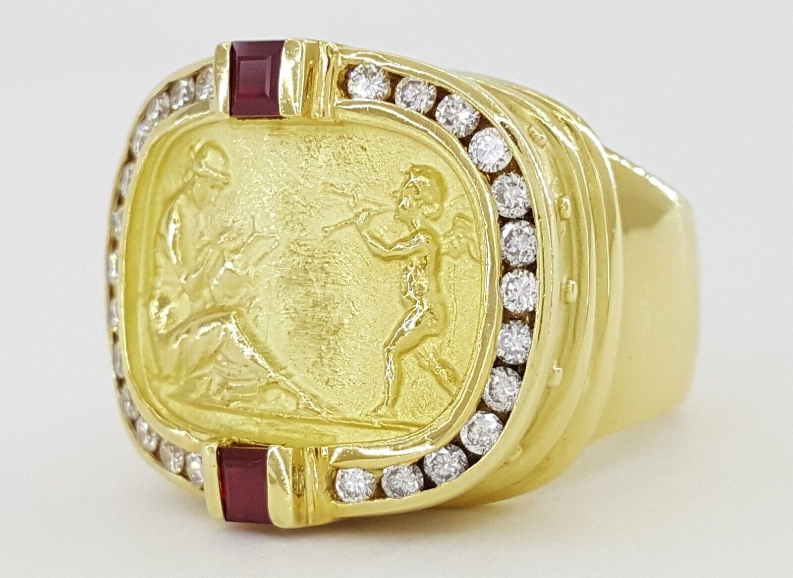 Vintage Seiden Gang Diamant & Rubin 18K Gelbgold Statement Ring. (Art déco)