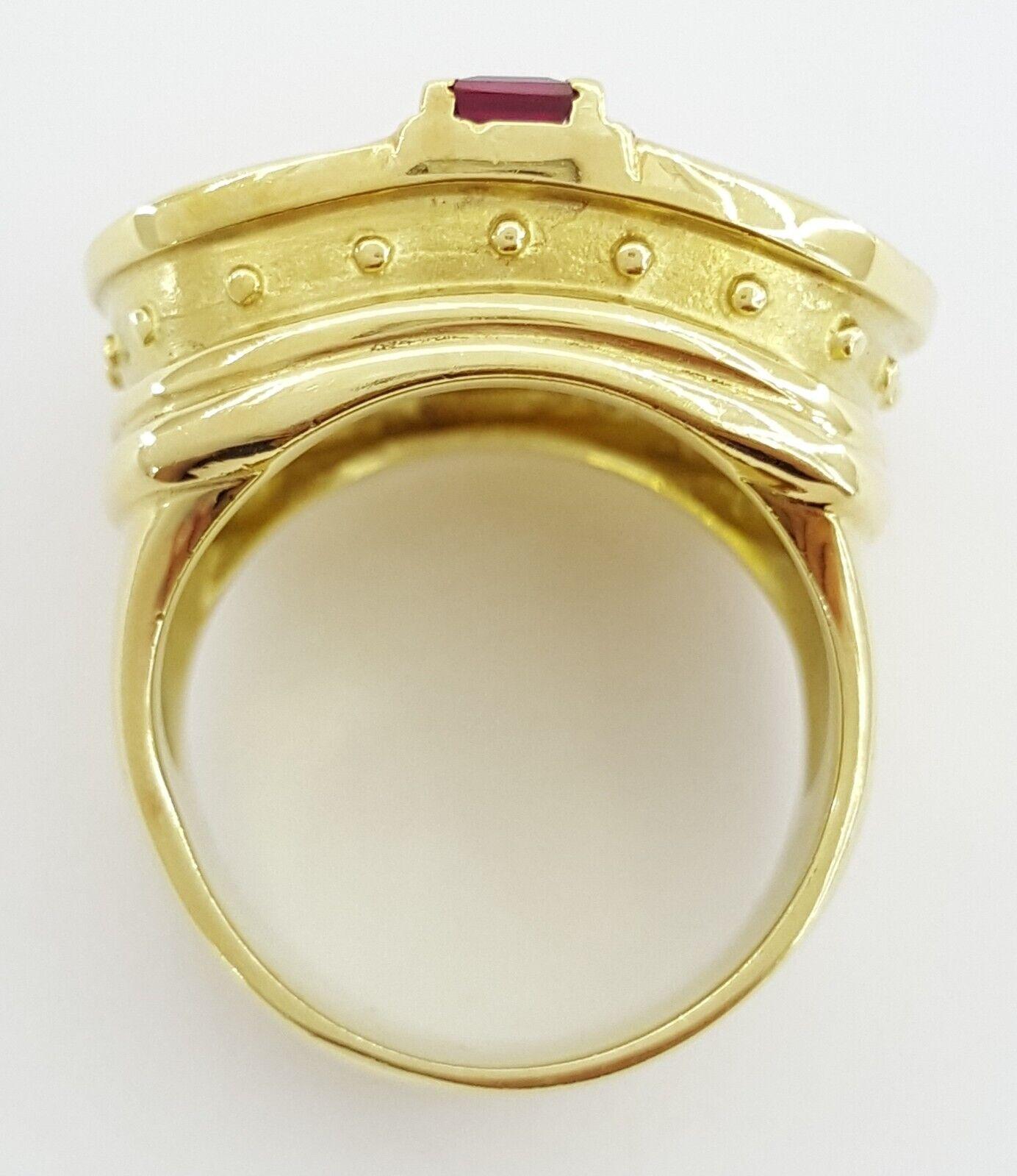 Vintage Seiden Gang Diamant & Rubin 18K Gelbgold Statement Ring. (Alteuropäischer Schliff)