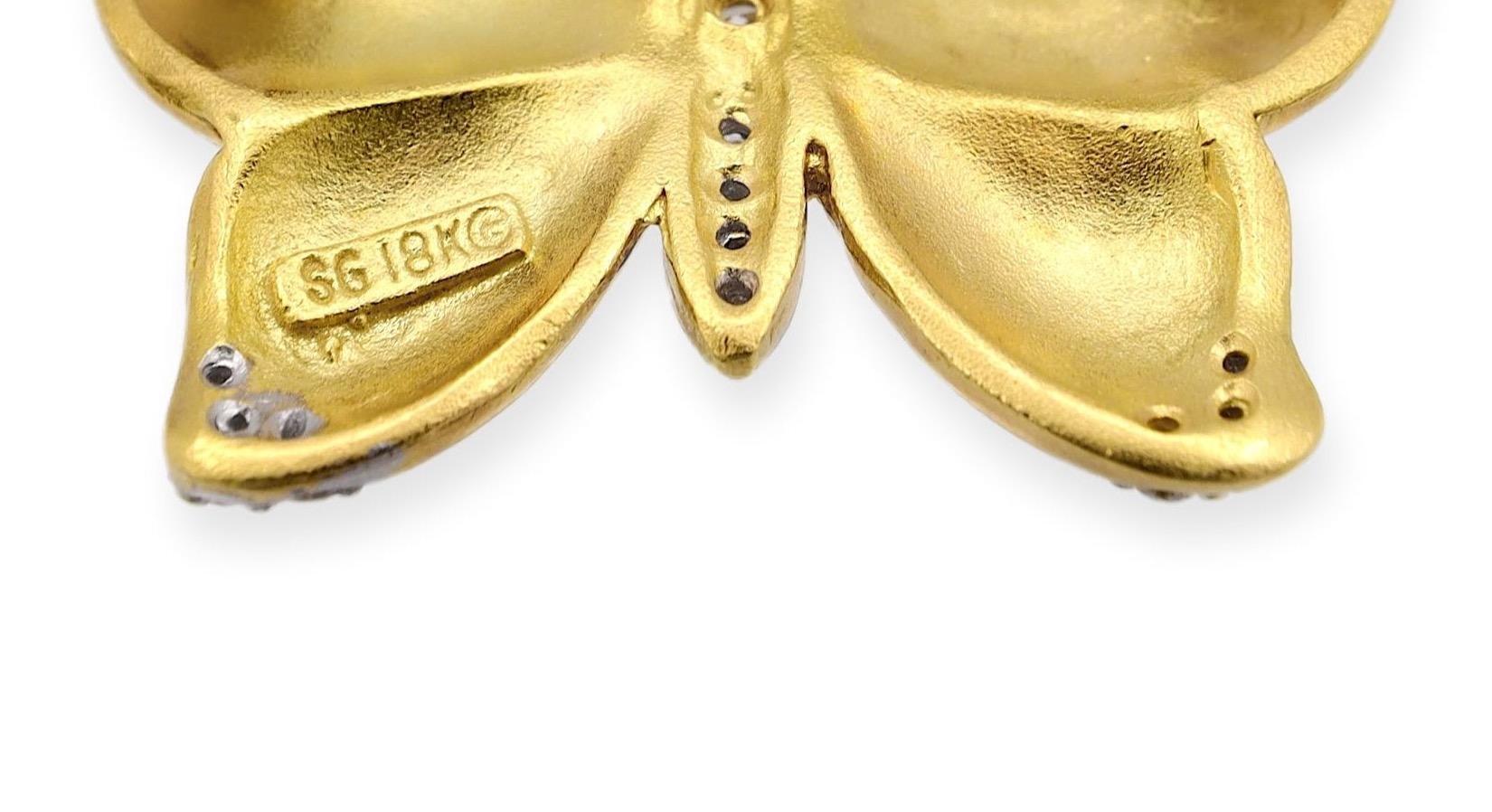 Retro Vintage Seidengang 18K Yellow Gold Diamond Butterfly Brooch
