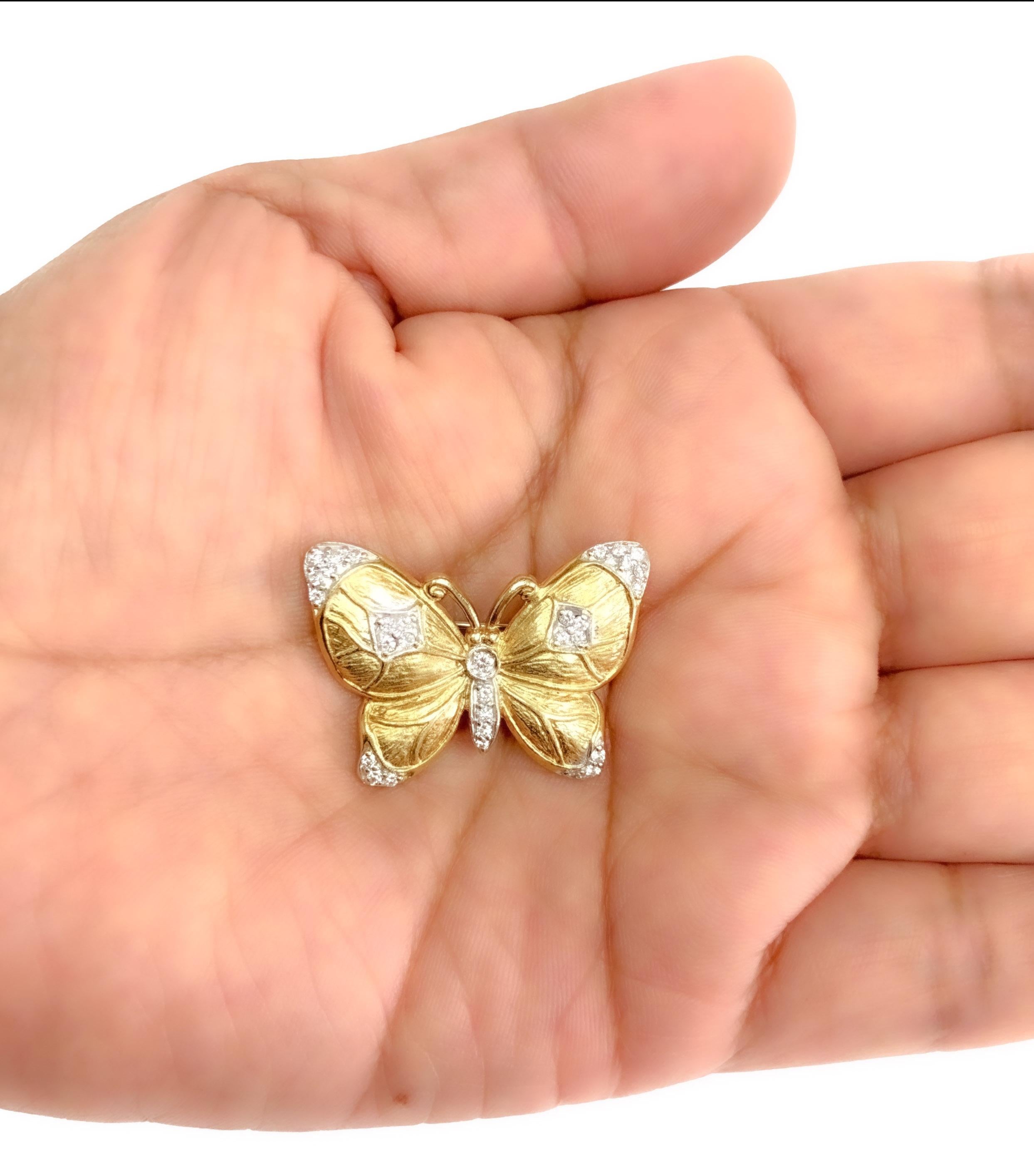 Vintage Seidengang 18K Yellow Gold Diamond Butterfly Brooch In Good Condition In New York, NY