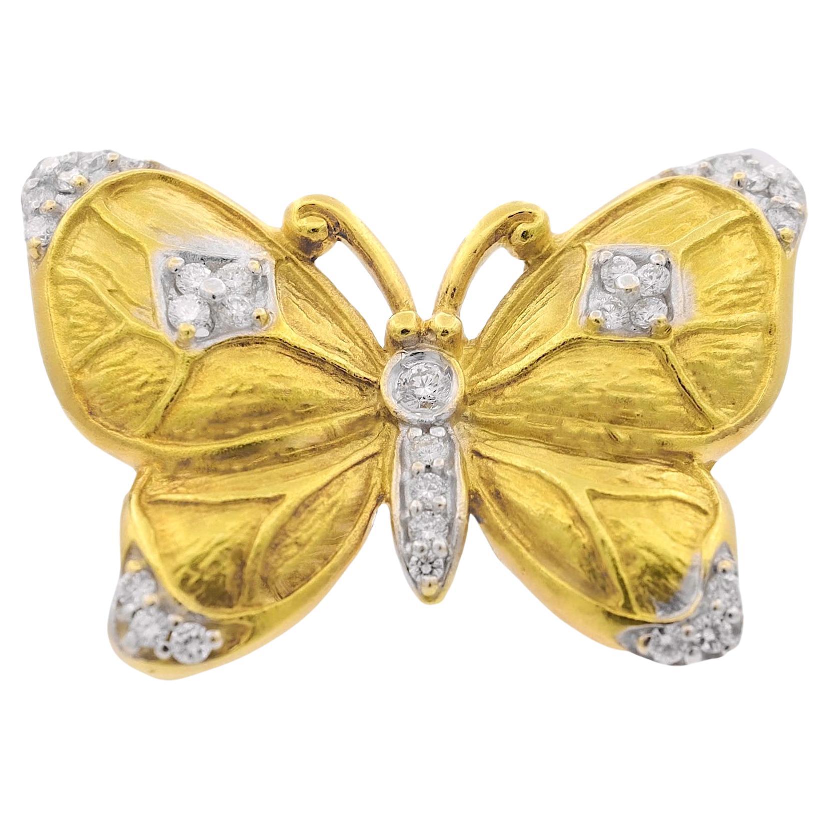 Vintage Seidengang 18K Yellow Gold Diamond Butterfly Brooch
