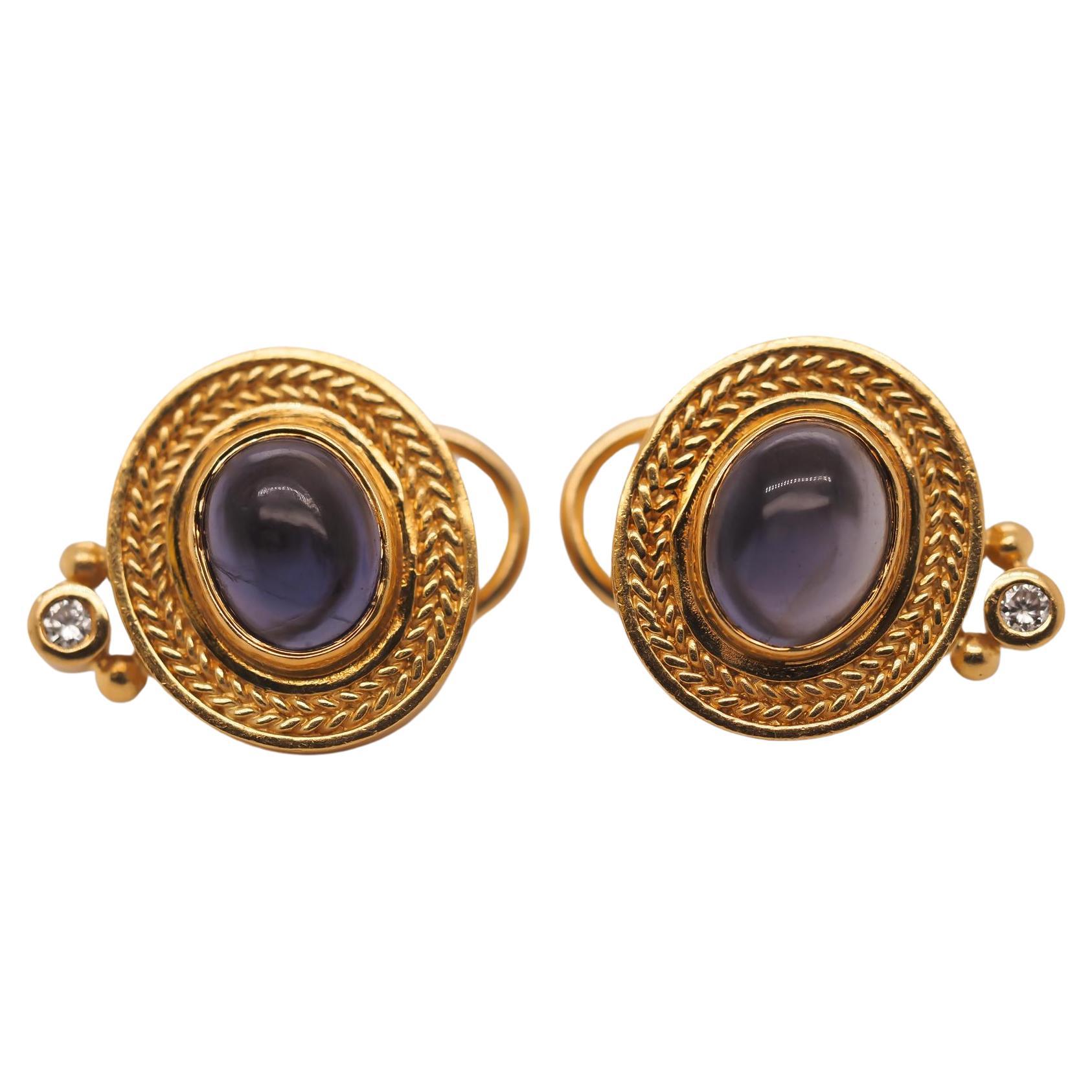 Vintage SEIDENGANG 18k Gelbgold Tansanit-Ohrringe