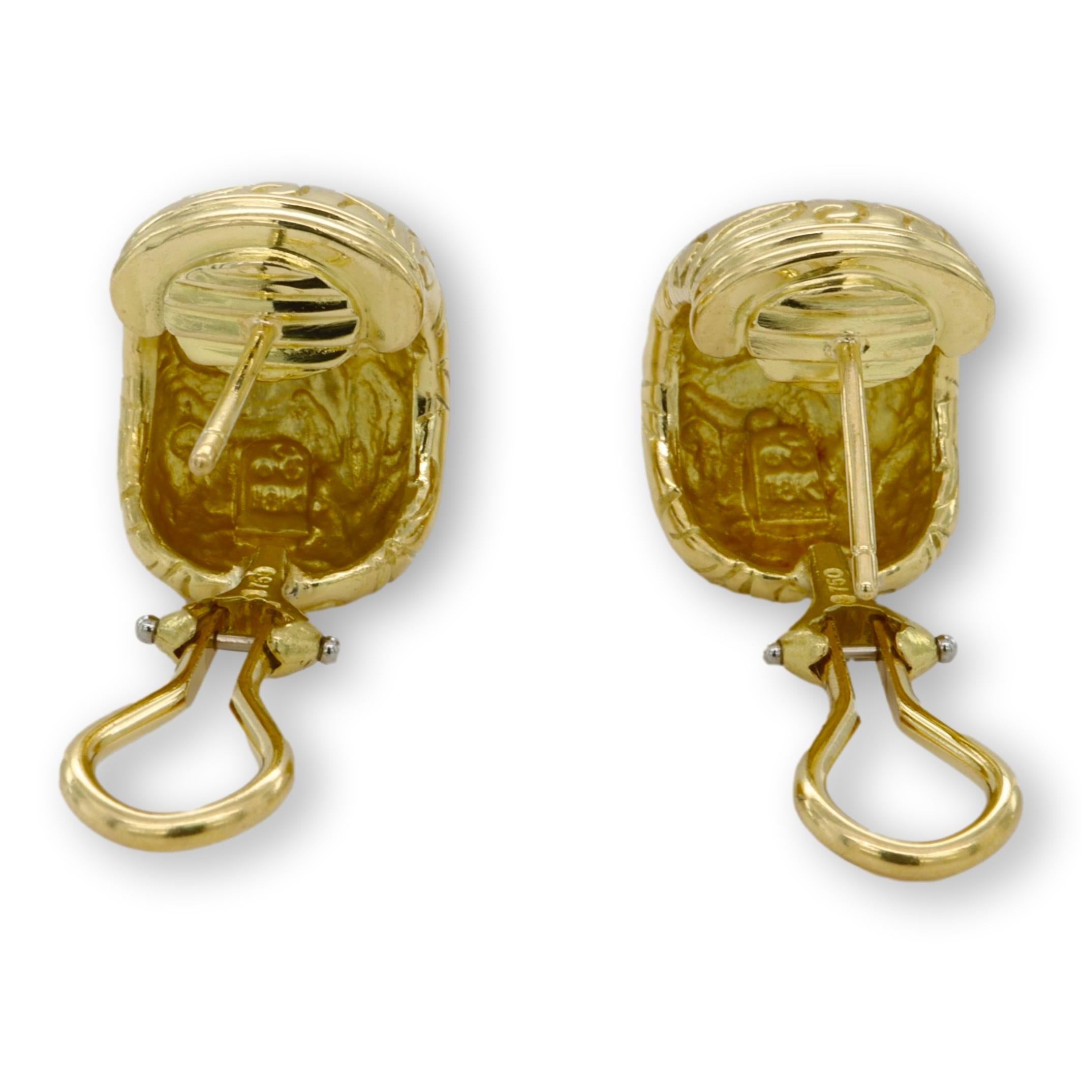 Retro Vintage Seidengang Laurel 18K Yellow Gold Half Hoop Leaf Earrings For Sale