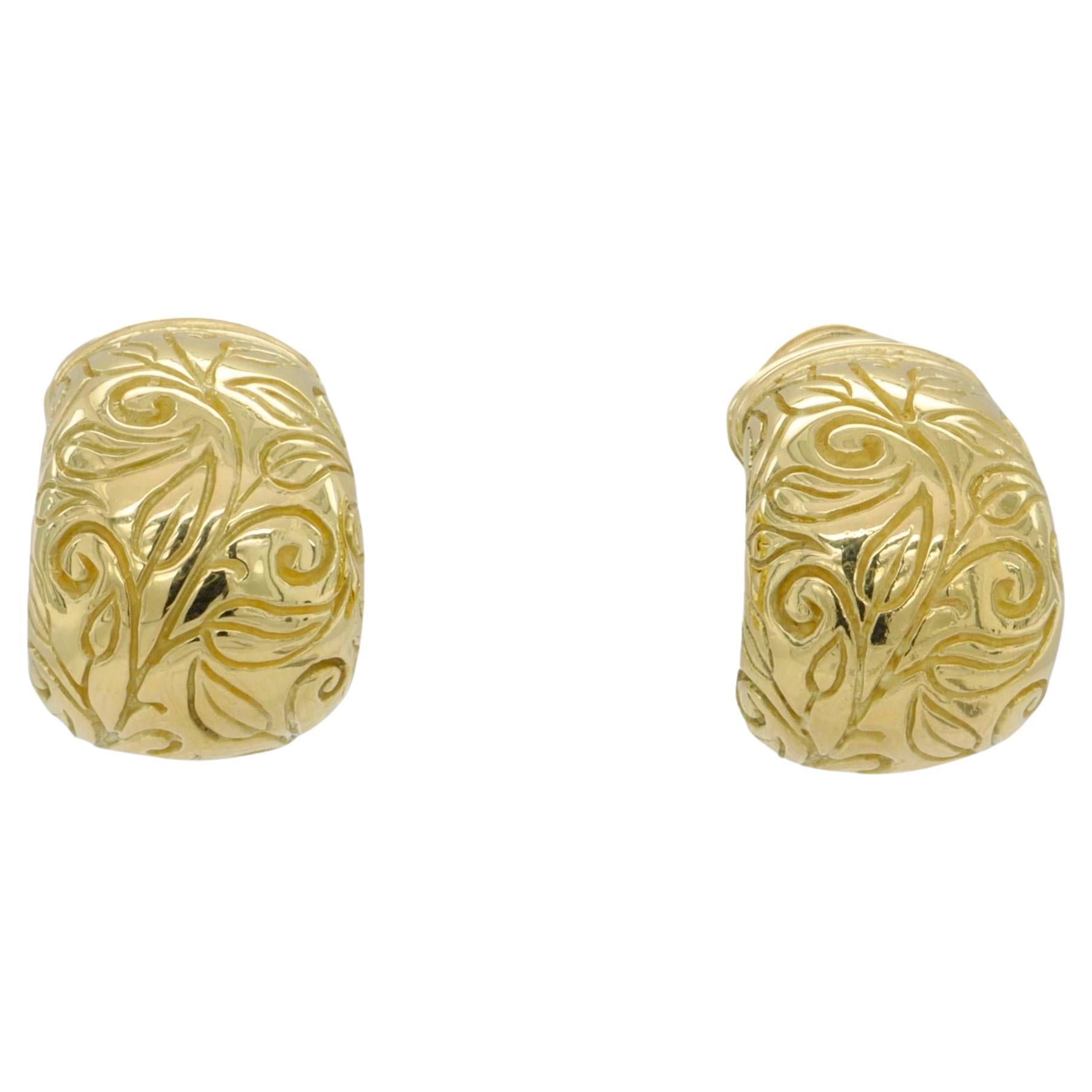 Vintage Seidengang Laurel 18K Yellow Gold Half Hoop Leaf Earrings