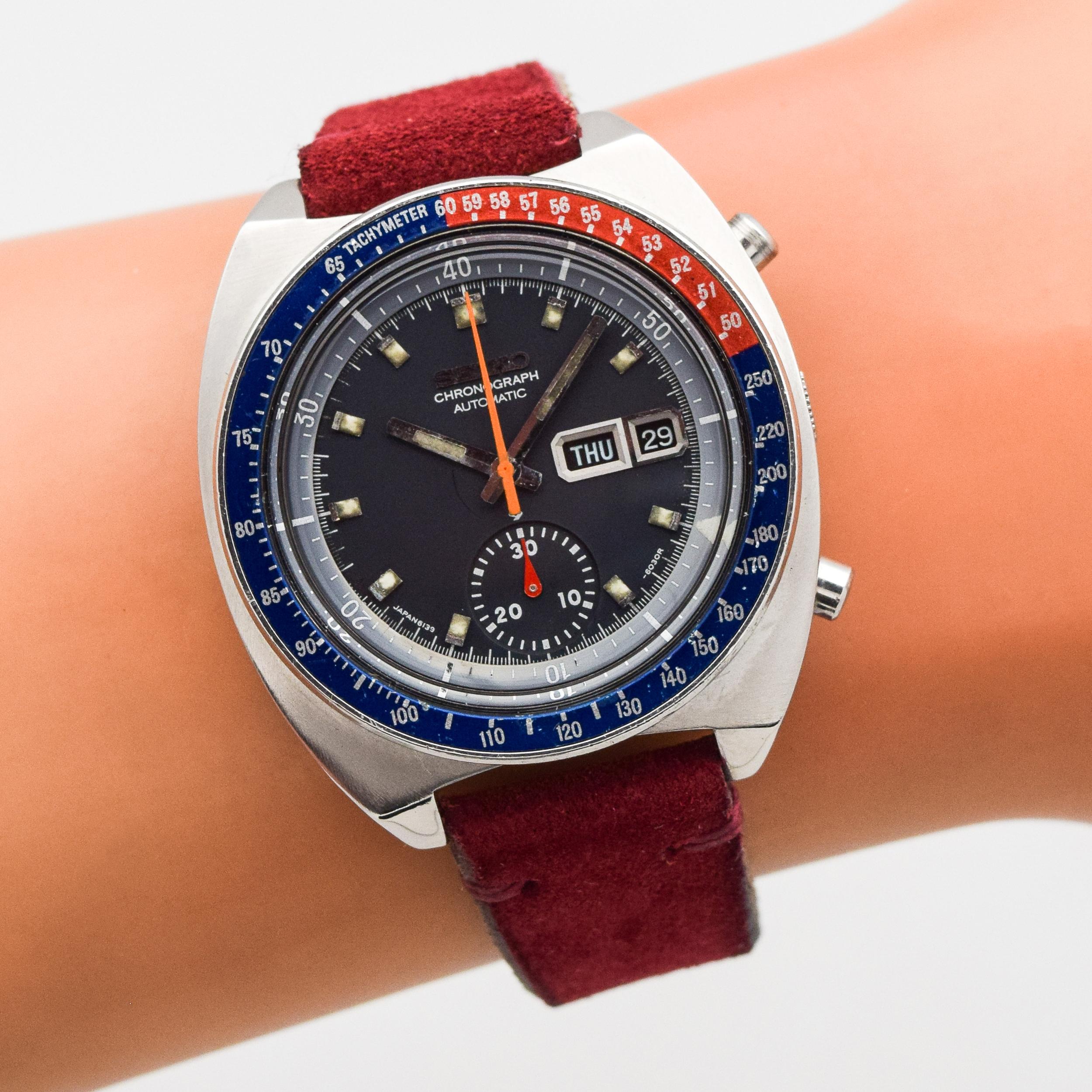 Vintage Seiko Chronograph Reference 6139-6002 Pepsi Bezel, 1976 For Sale 1