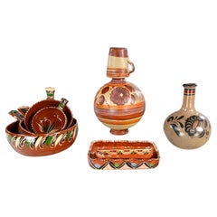 Vintage Selection of Mexican Pottery 8 Pcs Bowls Baking Dishes Jug Carafe Cup