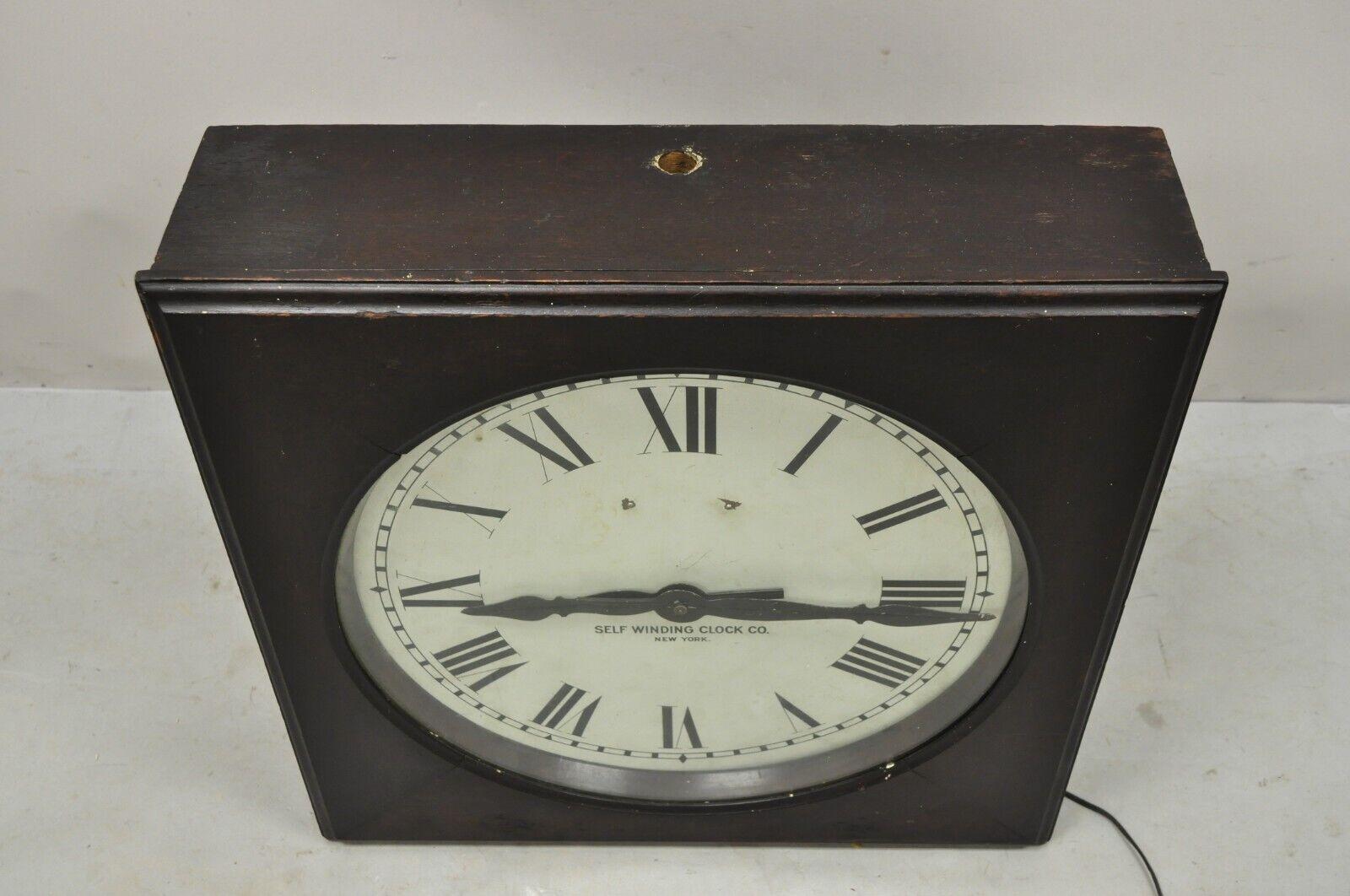Vintage Self Winding Clock Co Large Square Case Shelf Clock For Sale 3