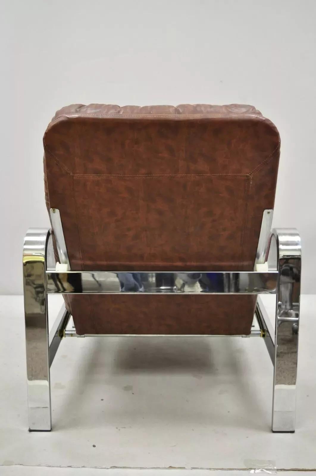 Vintage Selig Mid Century Italian Modern Chrome Reclining Recliner Lounge Chair For Sale 4