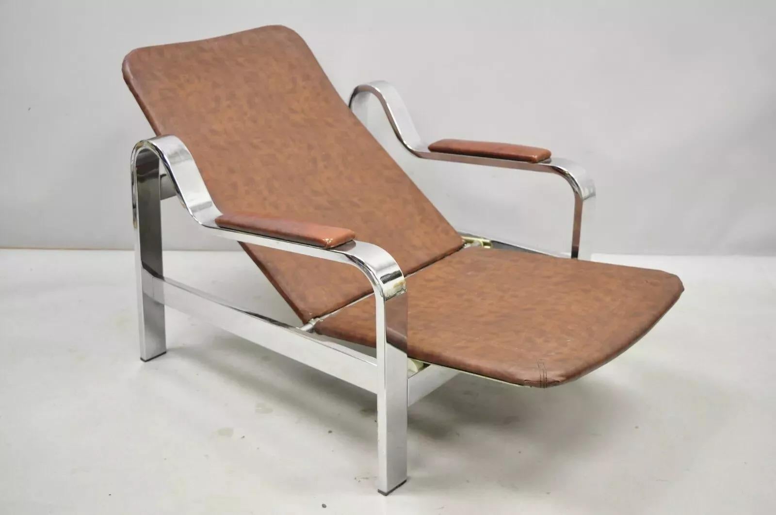 Vintage Selig Mid Century Italian Modern Chrome Reclining Recliner Lounge Chair For Sale 6