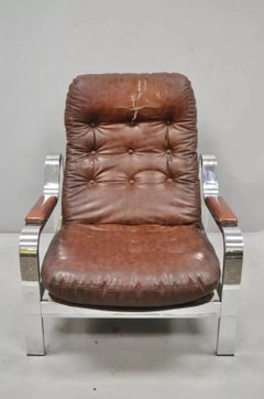 Vintage Selig Mid Century Italian Modern Chrome Reclining Recliner Lounge Chair