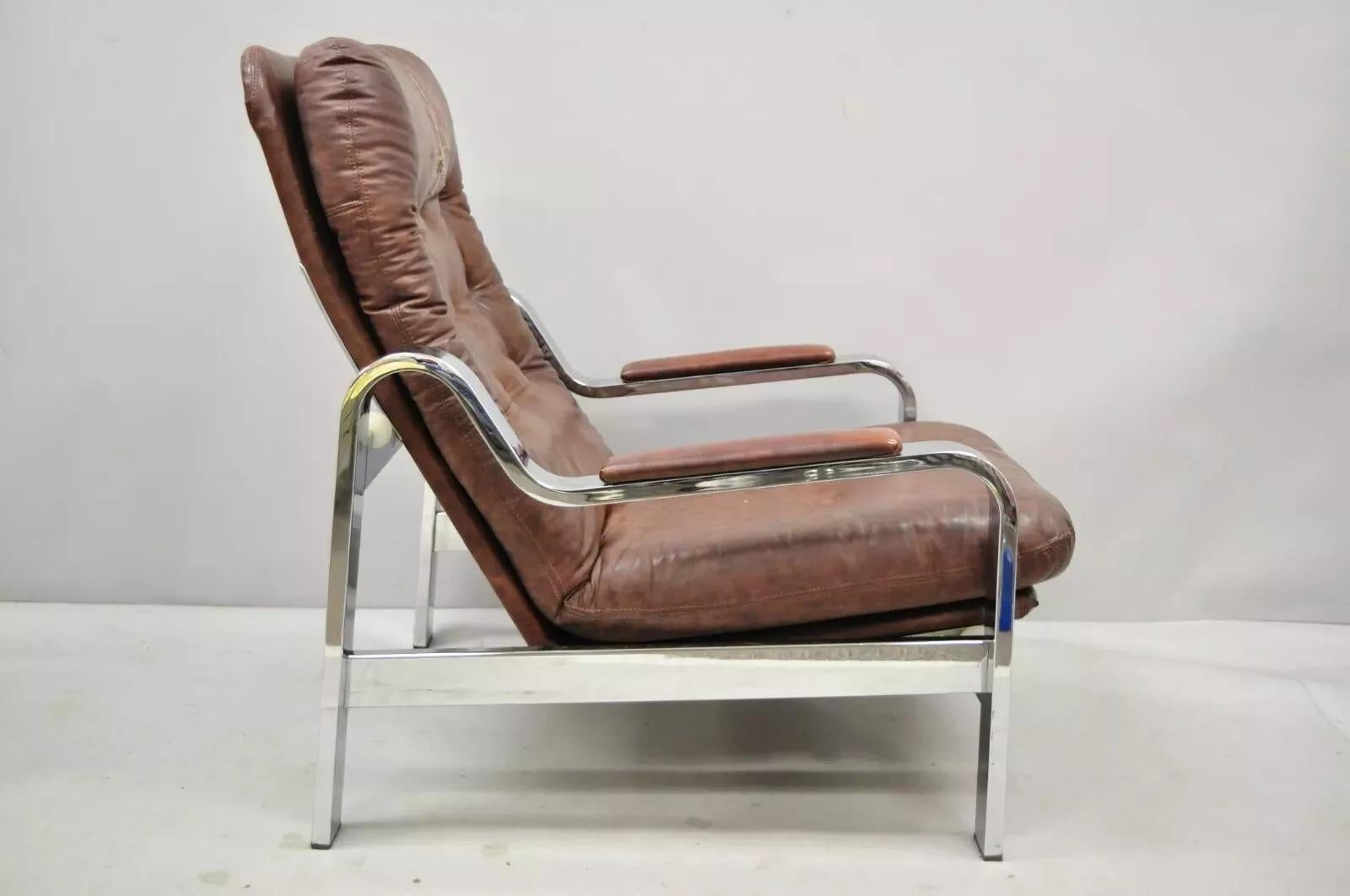 Mid-Century Modern Vintage Selig Mid Century Italian Modern Chrome Reclining Recliner Lounge Chair For Sale