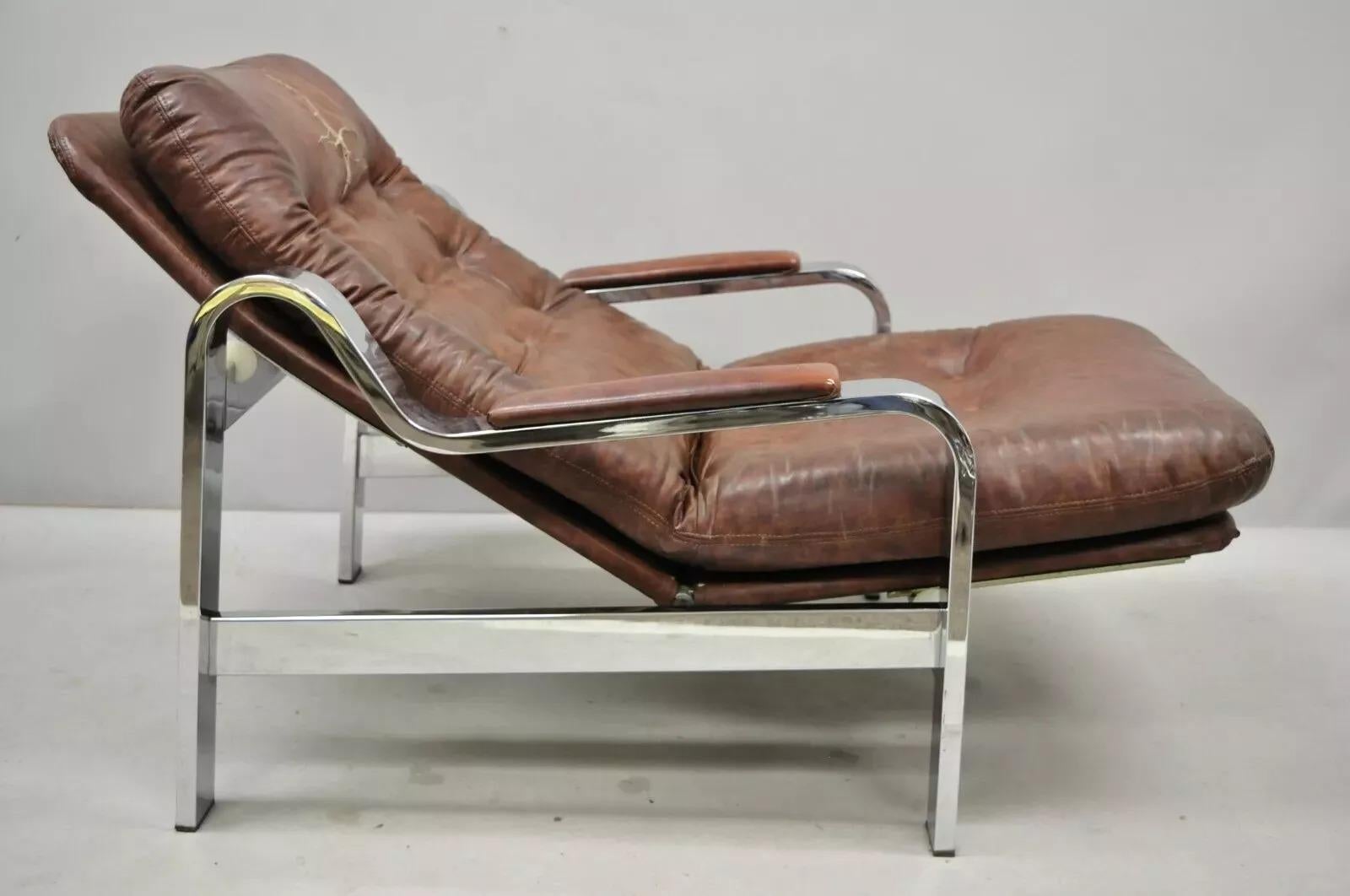 Unknown Vintage Selig Mid Century Italian Modern Chrome Reclining Recliner Lounge Chair For Sale