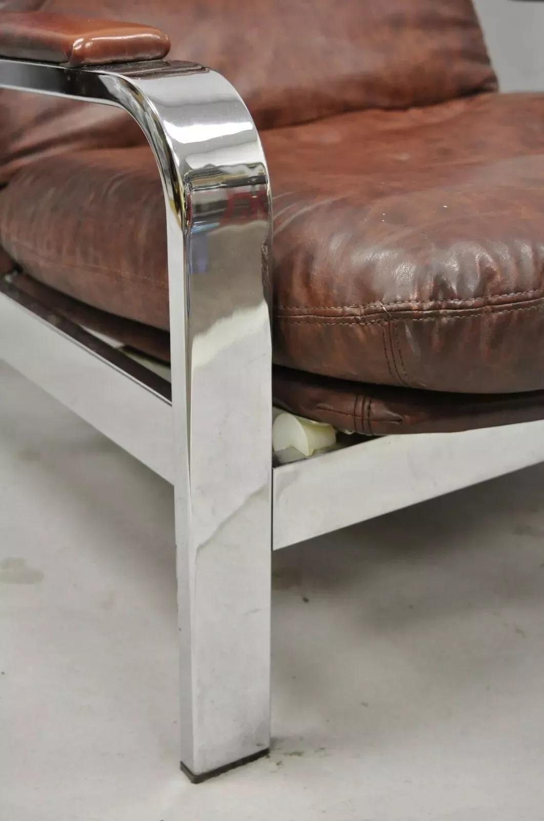 20th Century Vintage Selig Mid Century Italian Modern Chrome Reclining Recliner Lounge Chair For Sale