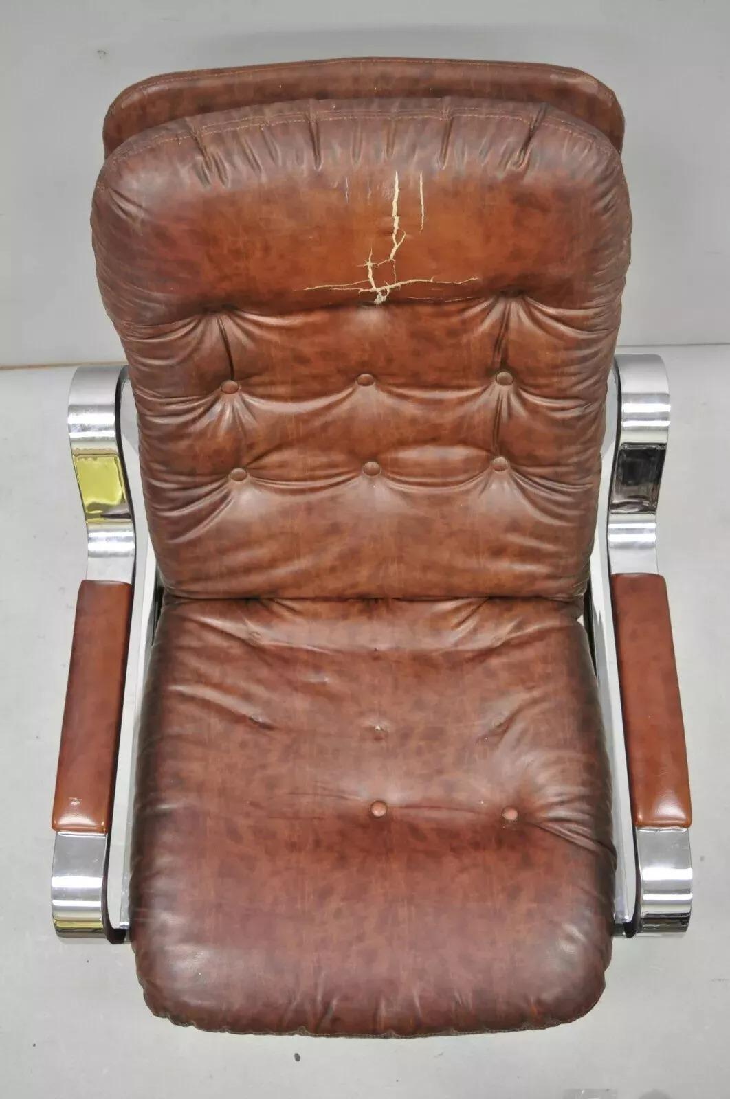 Vintage Selig Mid Century Italian Modern Chrome Reclining Recliner Lounge Chair For Sale 1