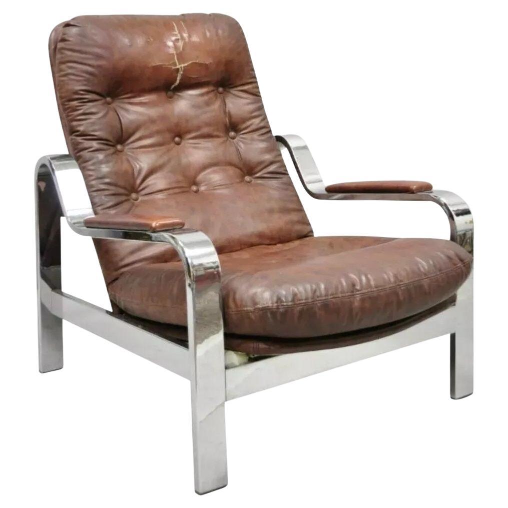 Vintage Selig Mid Century Italian Modern Chrome Reclining Recliner Lounge Chair For Sale