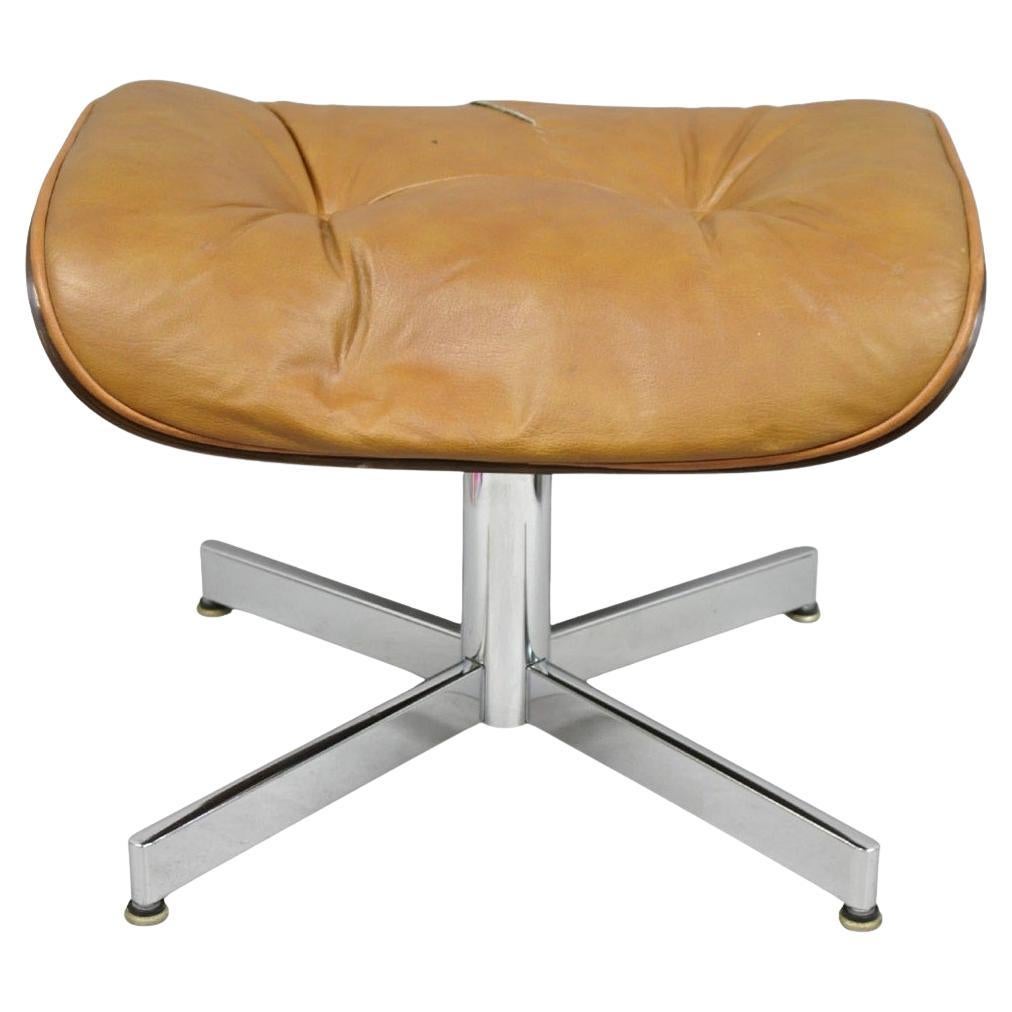 Vintage Selig Mid Century Modern Eames Style Chrome Walnut Footstool Ottoman For Sale