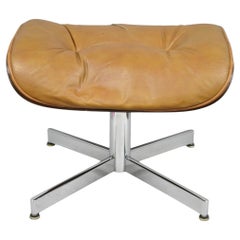 Vintage Selig Mid Century Modern Eames Style Chrome Walnut Footstool Ottoman