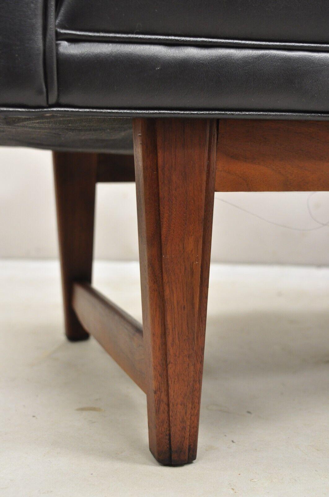Mid-Century Modern Vintage Selig Mid Century Modern Walnut Frame Upholstered Even Arm Black Bench