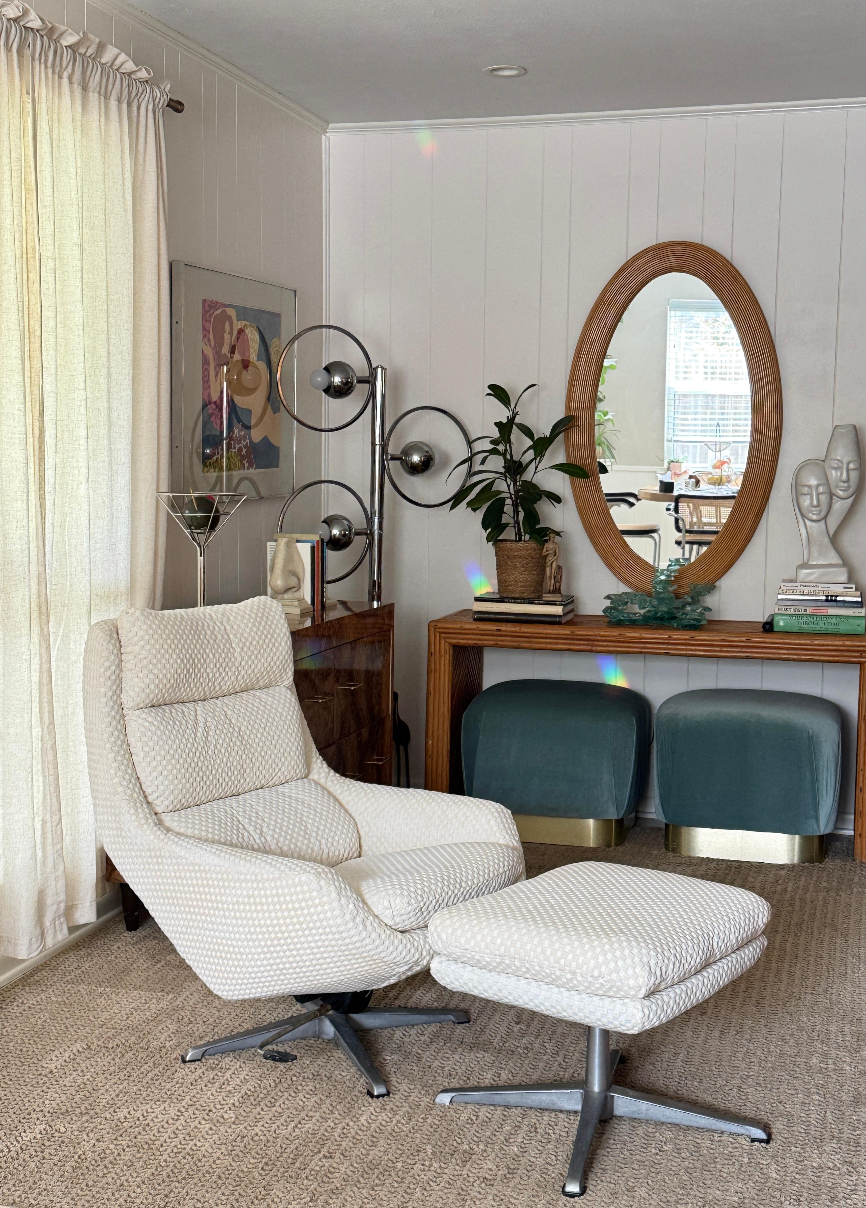 Vintage Selig Swedish modern swivel recliner lounge chair with ottoman 9