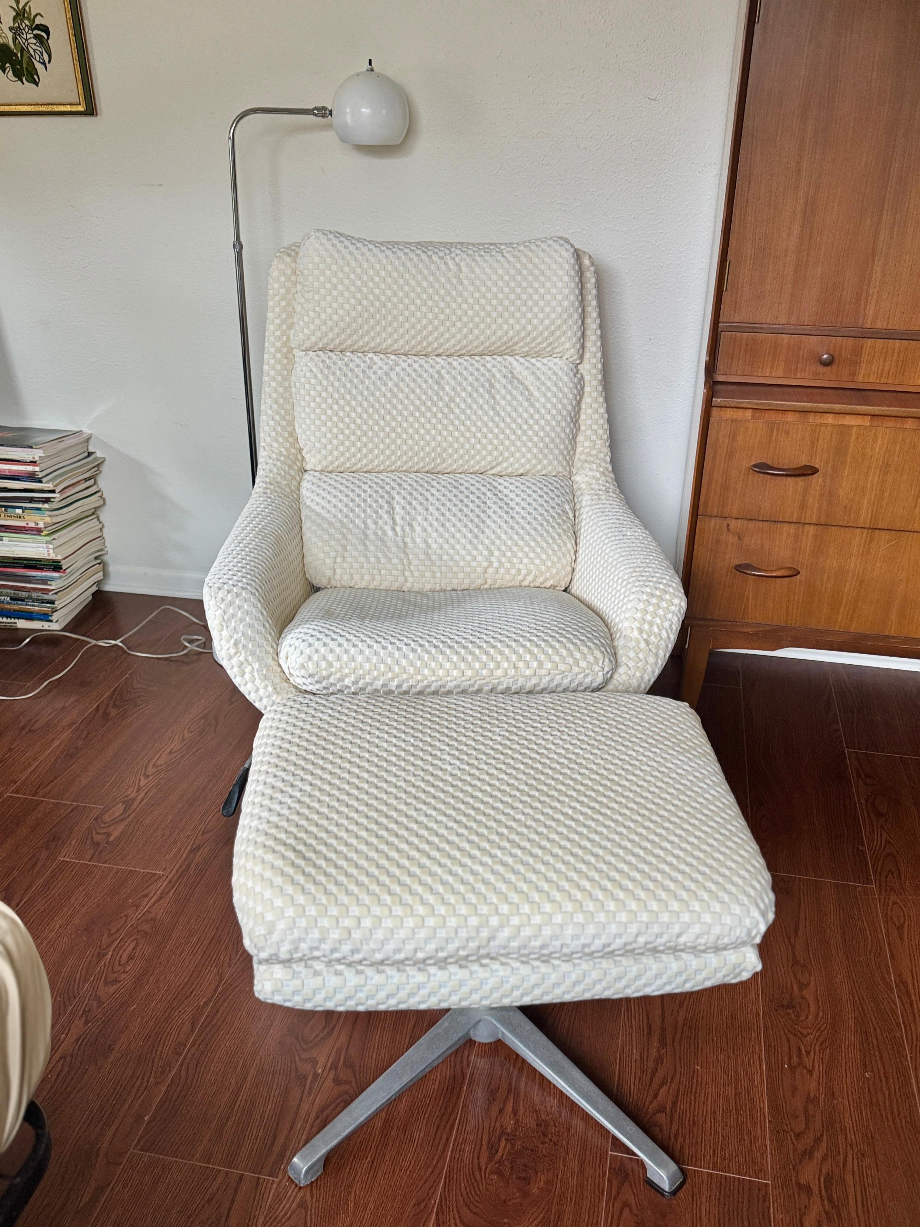 Mid-Century Modern Vintage Selig Swedish modern swivel recliner lounge chair with ottoman