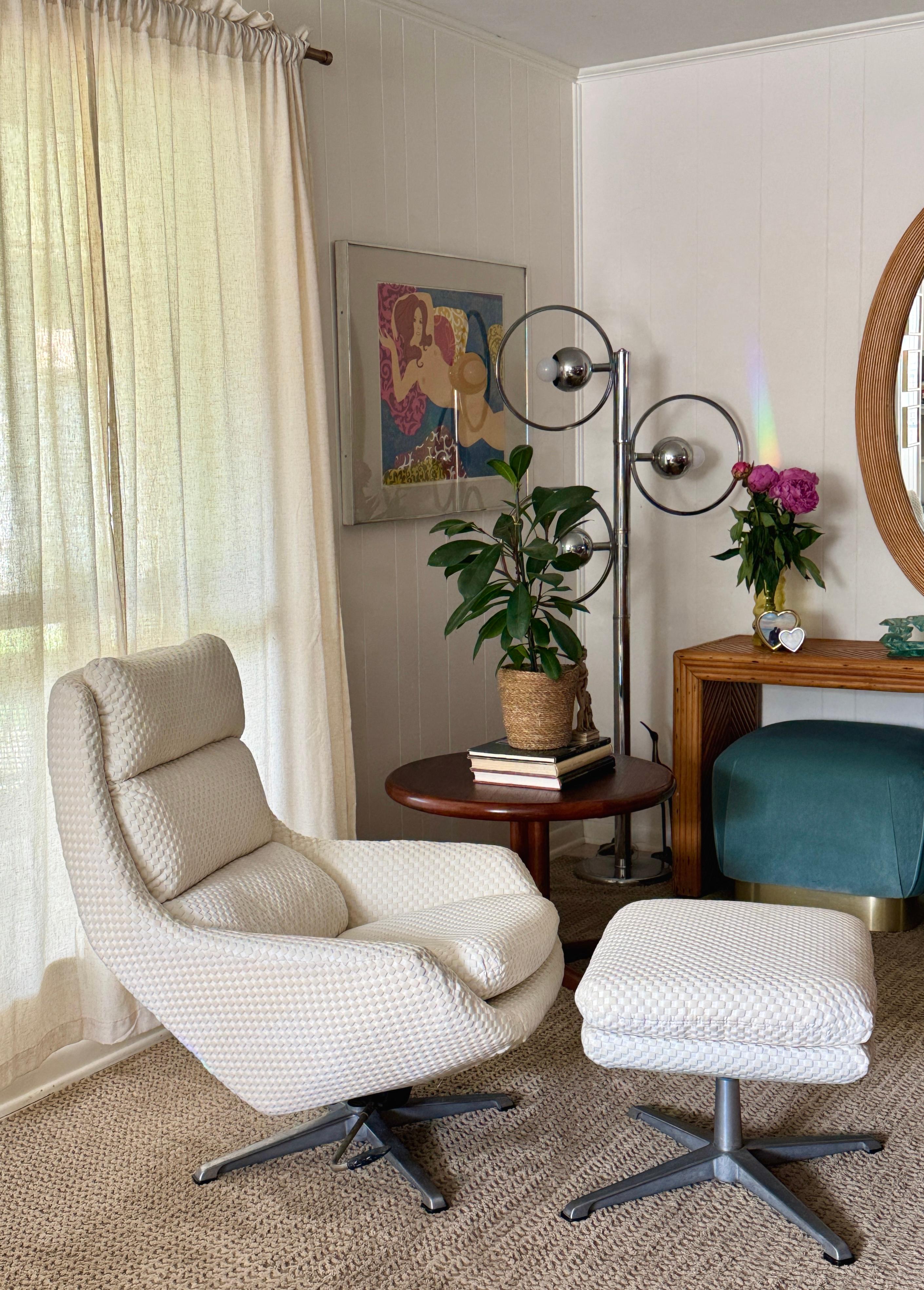 Late 20th Century Vintage Selig Swedish modern swivel recliner lounge chair with ottoman