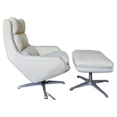 Vintage Selig Swedish modern swivel recliner lounge chair with ottoman