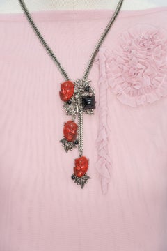 Vintage SELRO Red Noh Okina Mask Lariat Necklace