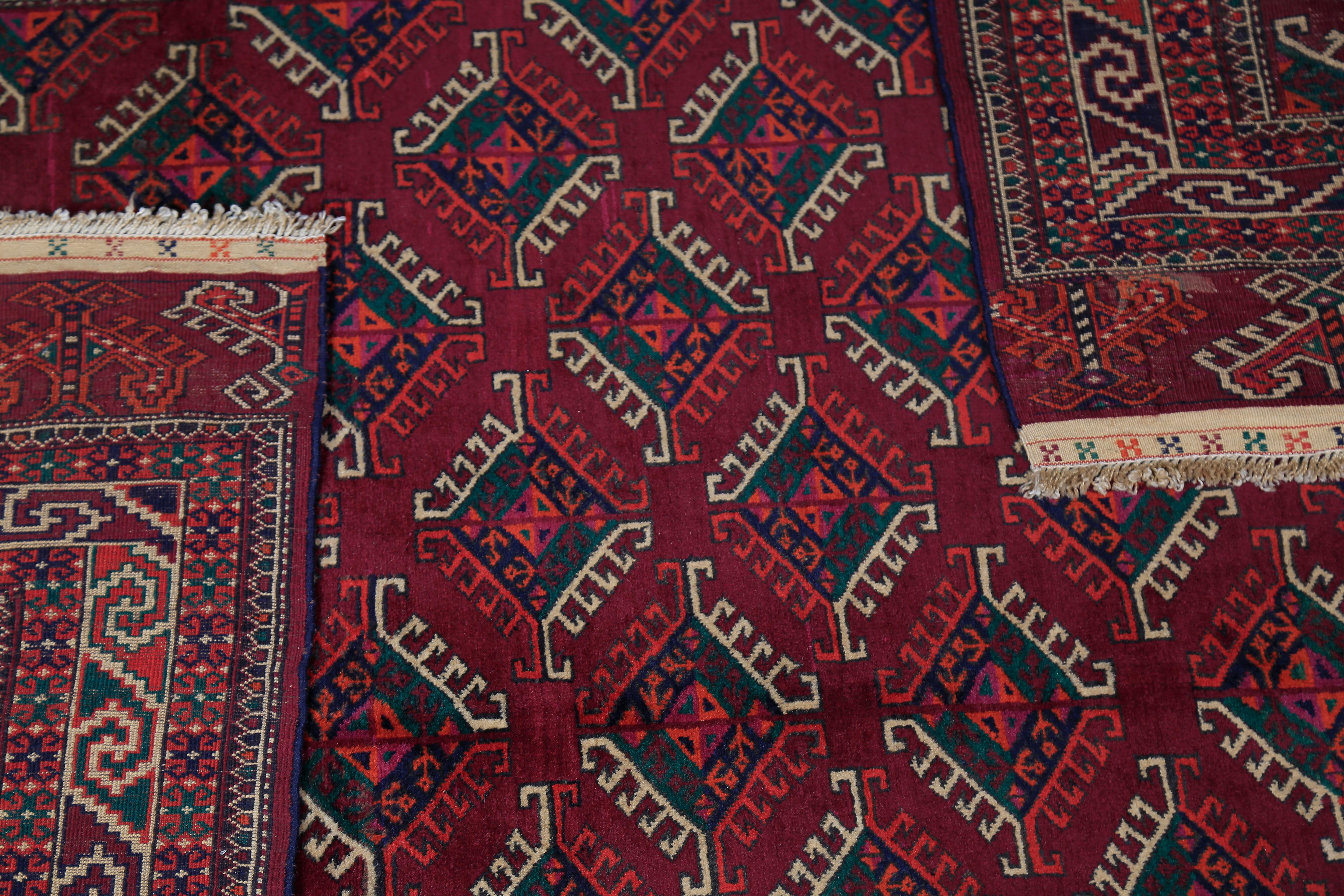Woven in Golestan province , far north Iran adjoining Turkmenistan, by a female weaver, circa 1950. Members of the semi-nomadic Yomud tribe have resided here for centuries. This is a very high quality example of tribal weaving from this era. The
