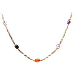 Vintage Bezel Set Necklace Semi Precious Multi Gem Stations 14 Karat Yellow Gold