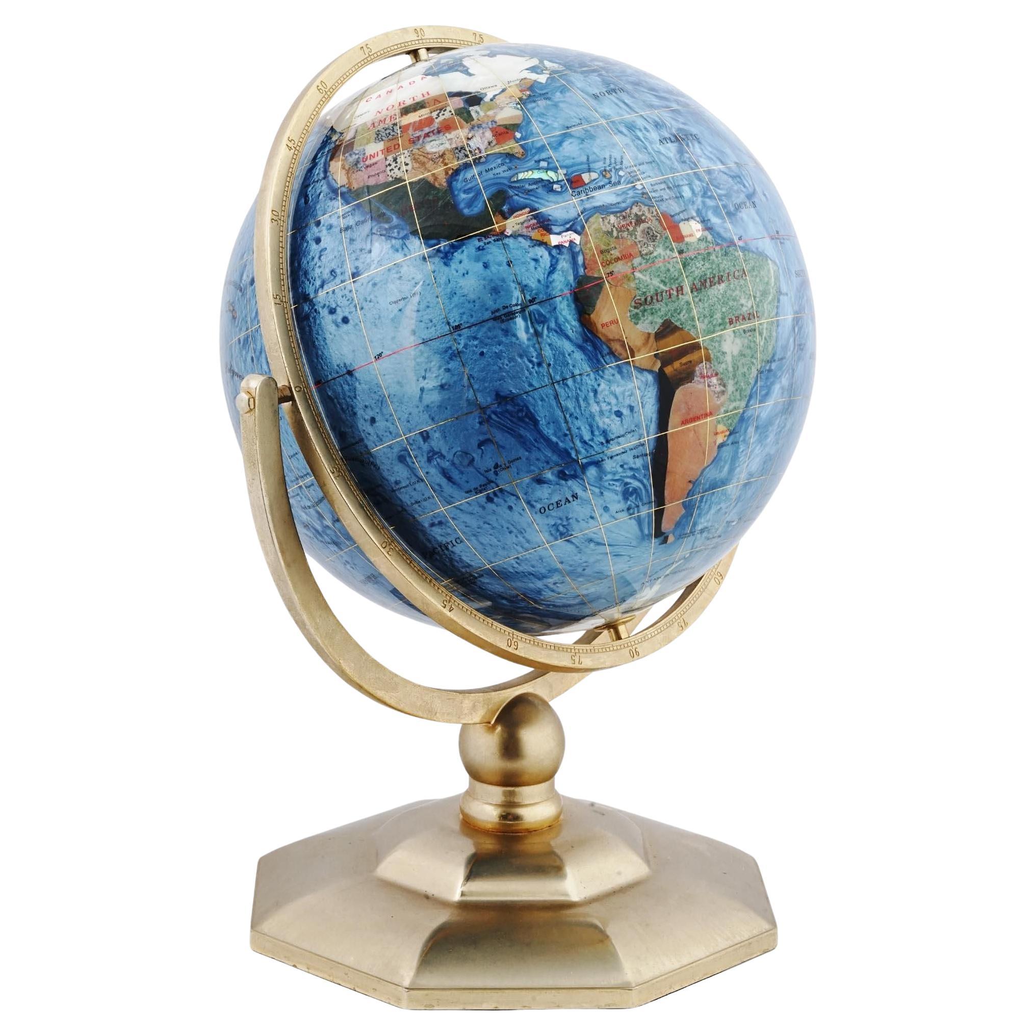 Vintage Semi-Precious Stone Inlaid Glass Globe on Stand For Sale