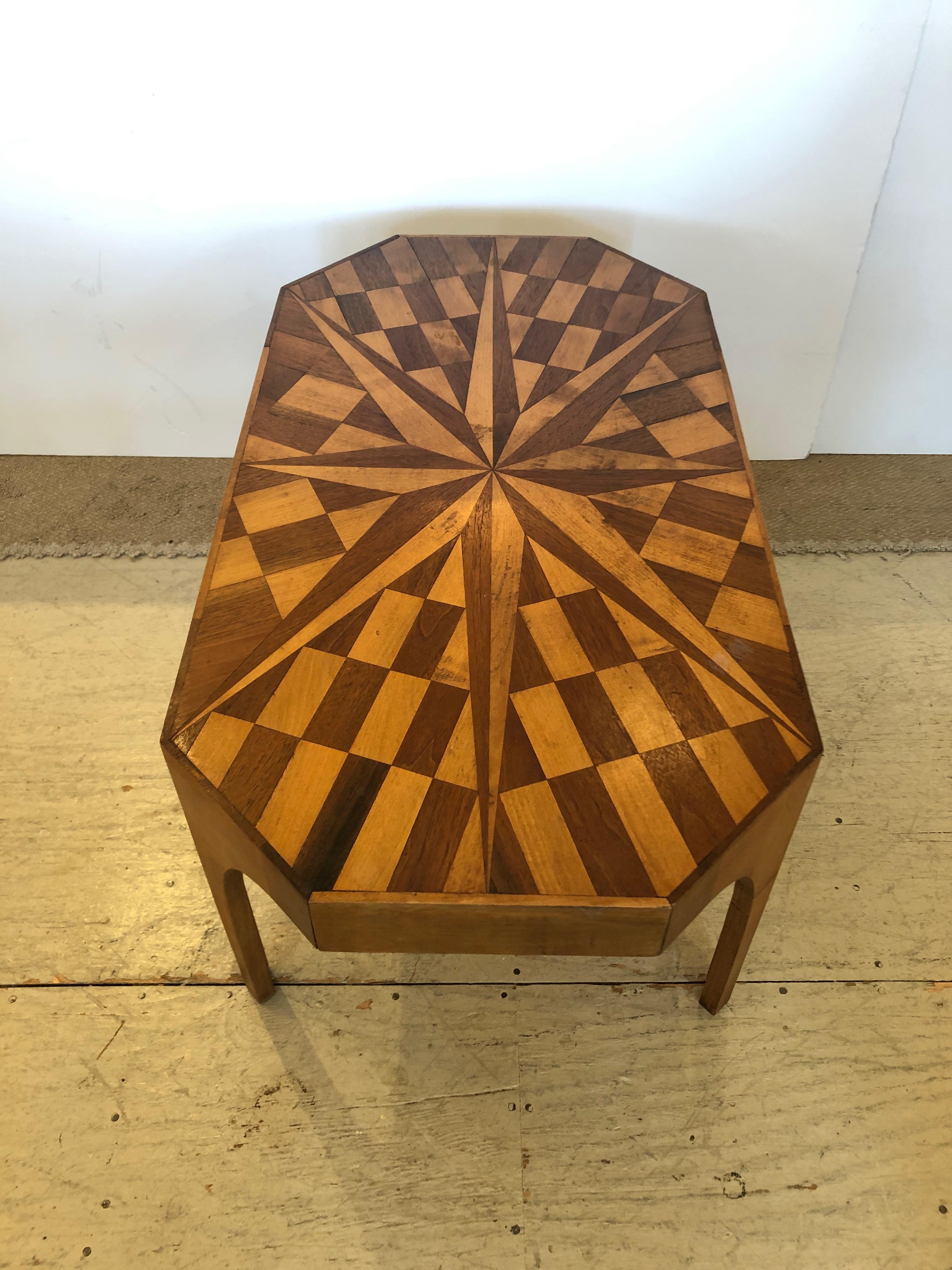 Mid-Century Modern Vintage Sensational Starburst Mixed Wood Inlaid Coffee Table