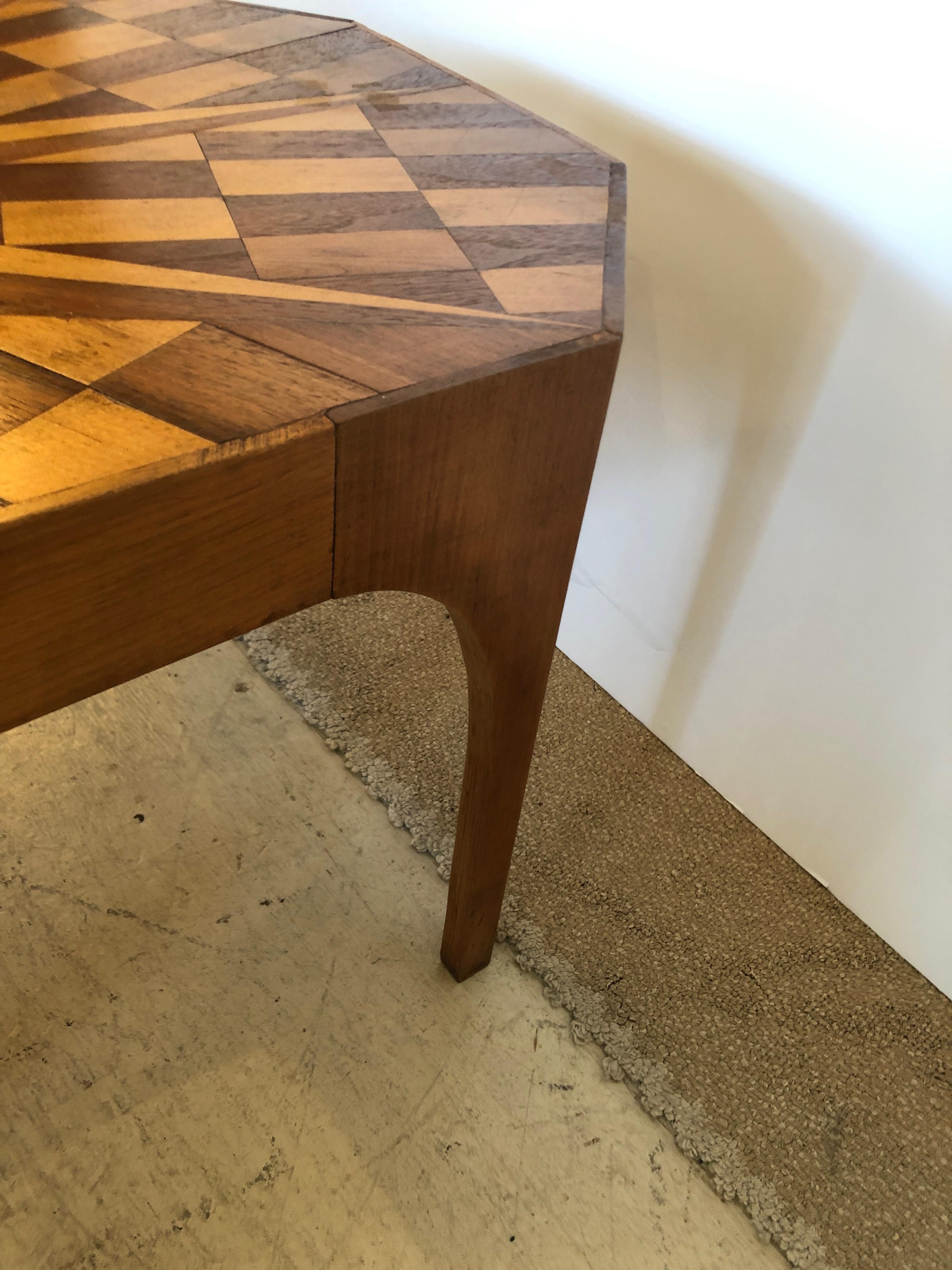 American Vintage Sensational Starburst Mixed Wood Inlaid Coffee Table