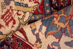 Vintage Serapi Rug Persian Bird Motif Lattice on Ivory Field