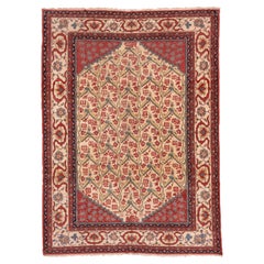 Vintage Serapi Rug Persian Bird Motif Lattice on Ivory Field