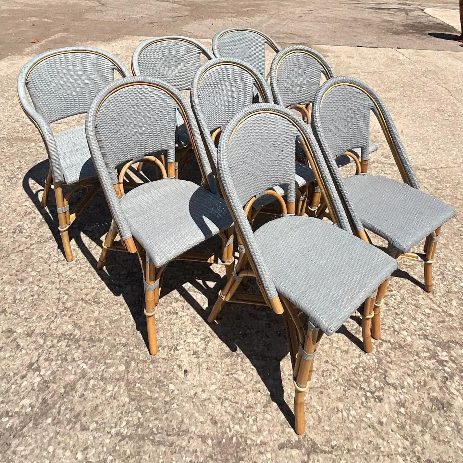 20th Century Vintage Serena and Lily Woven Rattan Riviera Dining Chairs, Set of 8