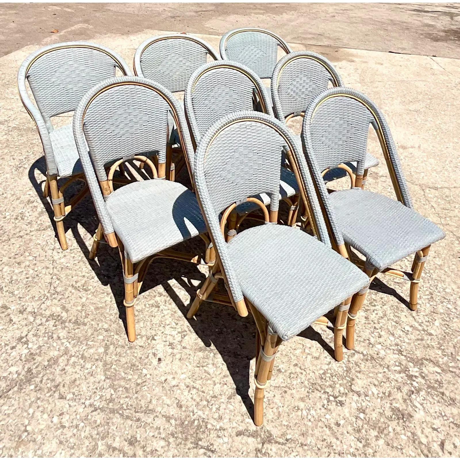 Vintage Serena and Lily Woven Rattan Riviera Dining Chairs, Set of 8 3