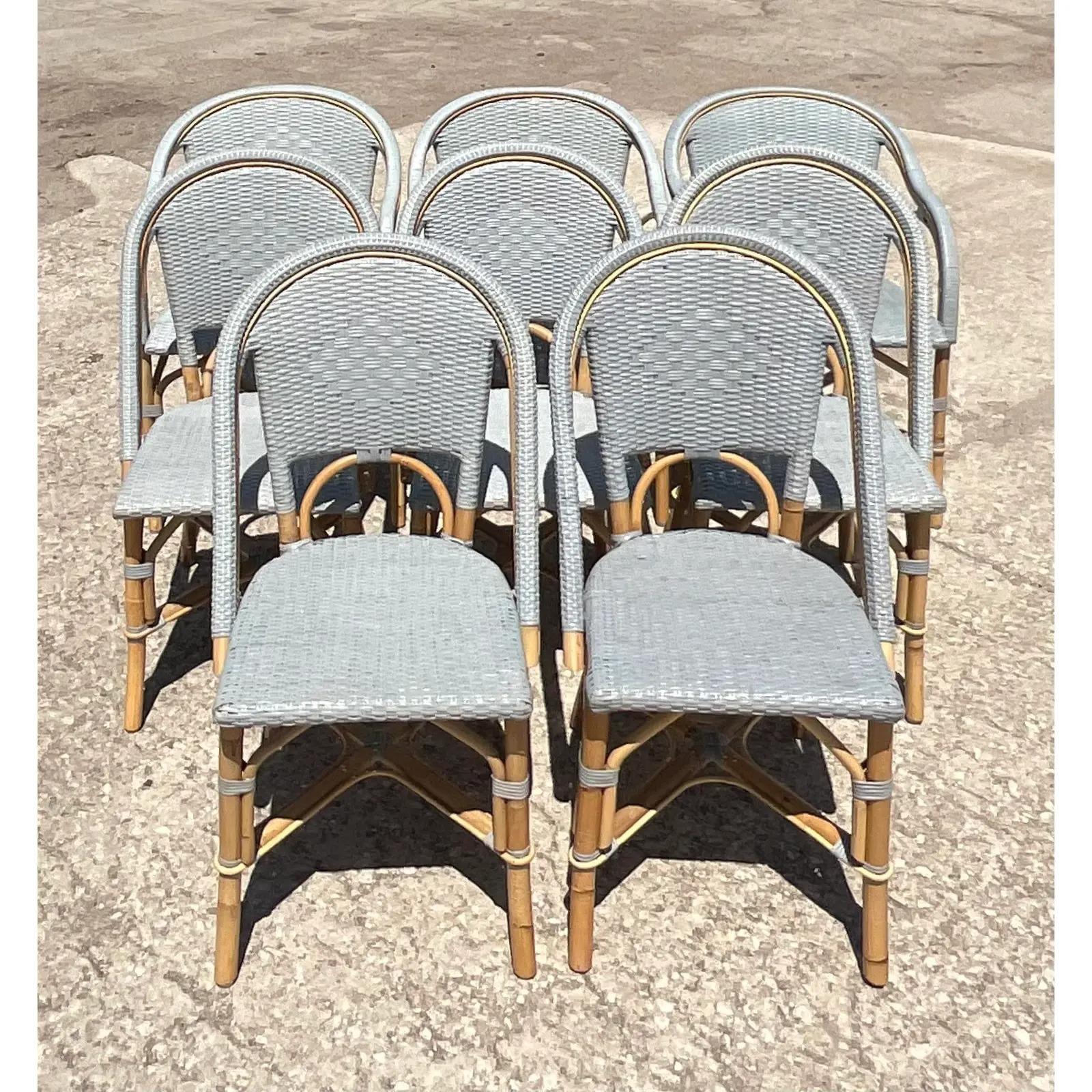 Vintage Serena and Lily Woven Rattan Riviera Dining Chairs, Set of 8 4