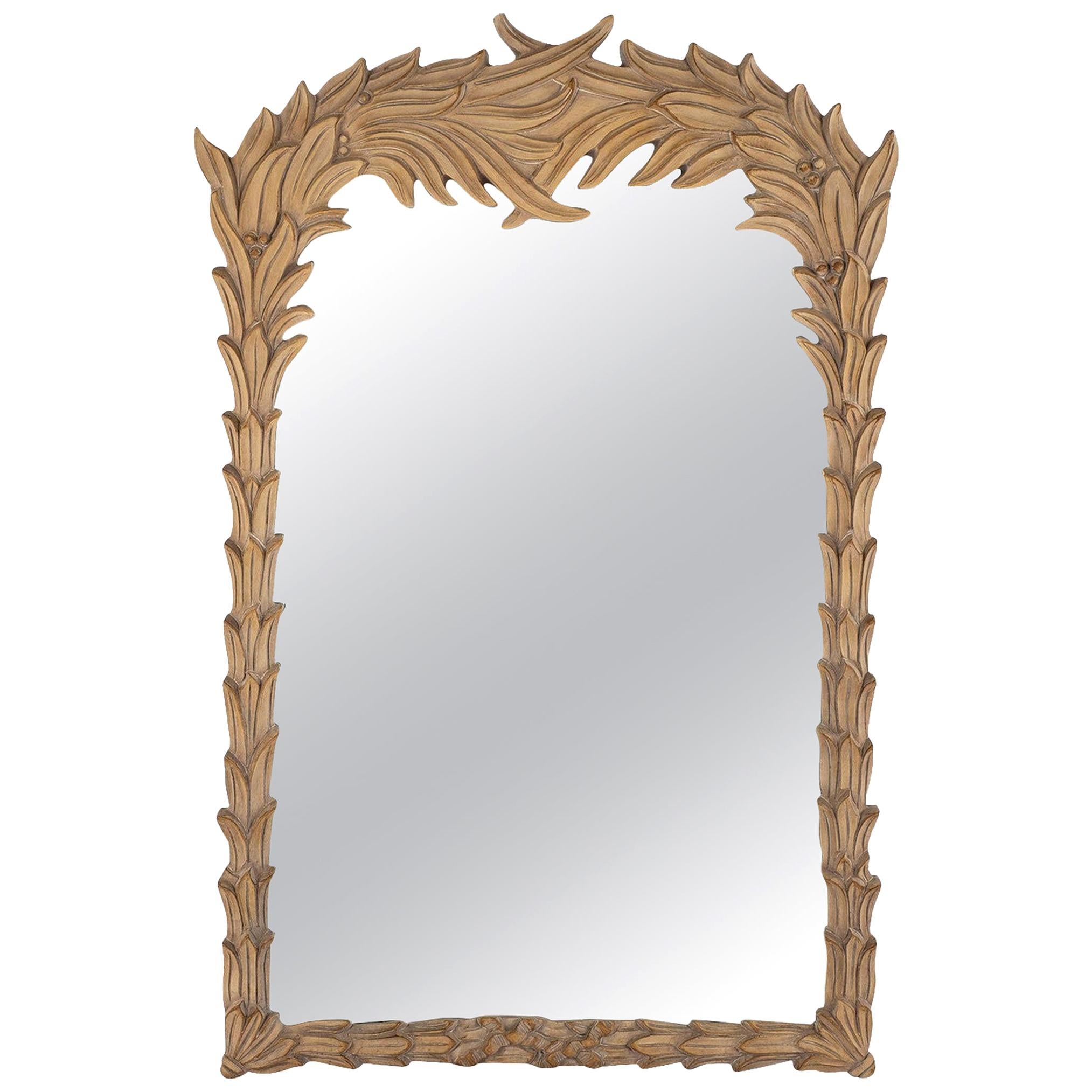 Vintage Serge Roche Style Carved Leaves Mirror