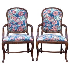 Vintage Serge Roche Style Carved Palm Frond Armchairs