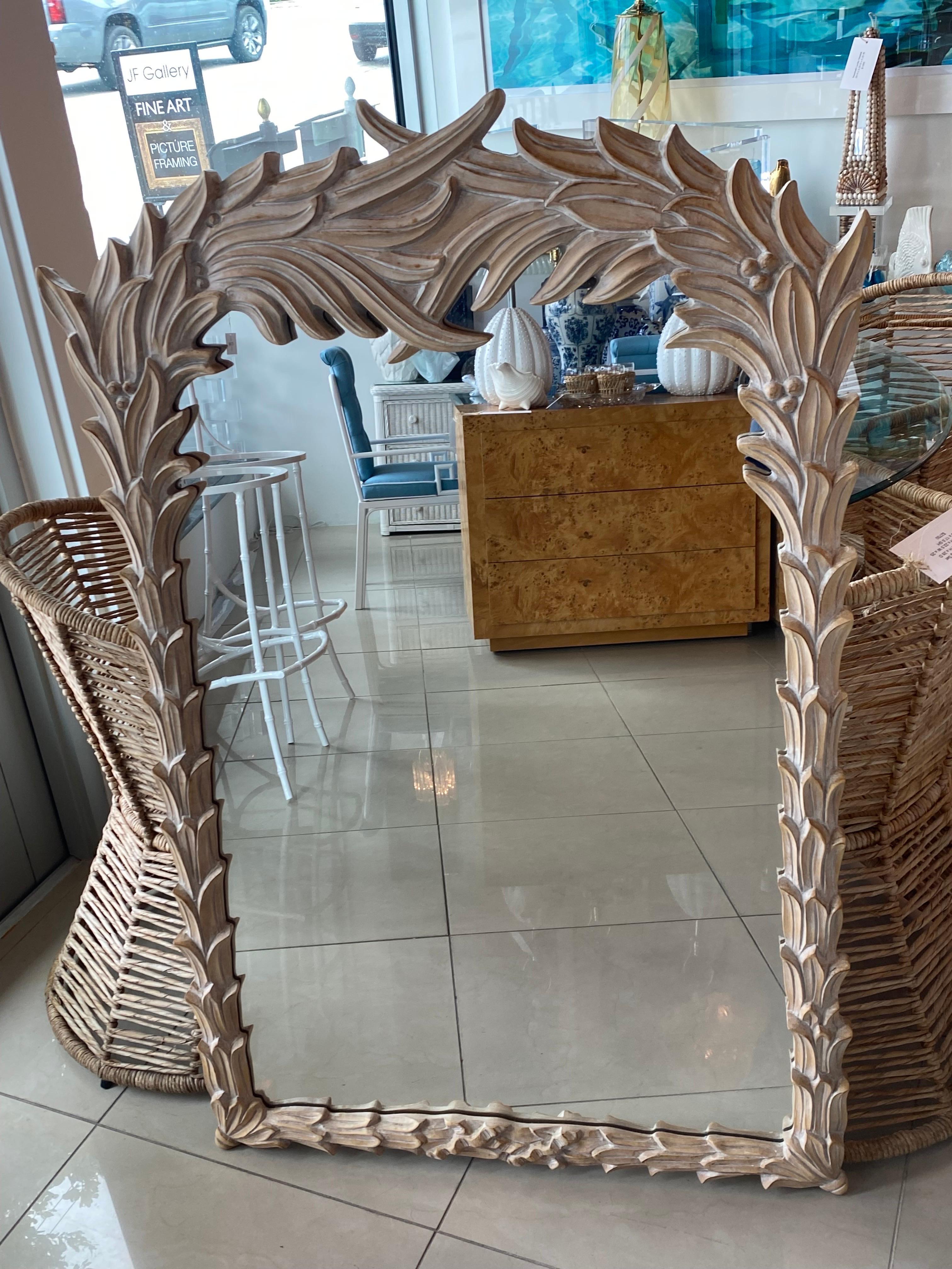 Vintage Serge Roche Style Palm Frond Leaf Tropical Wall Mirror In Good Condition In West Palm Beach, FL