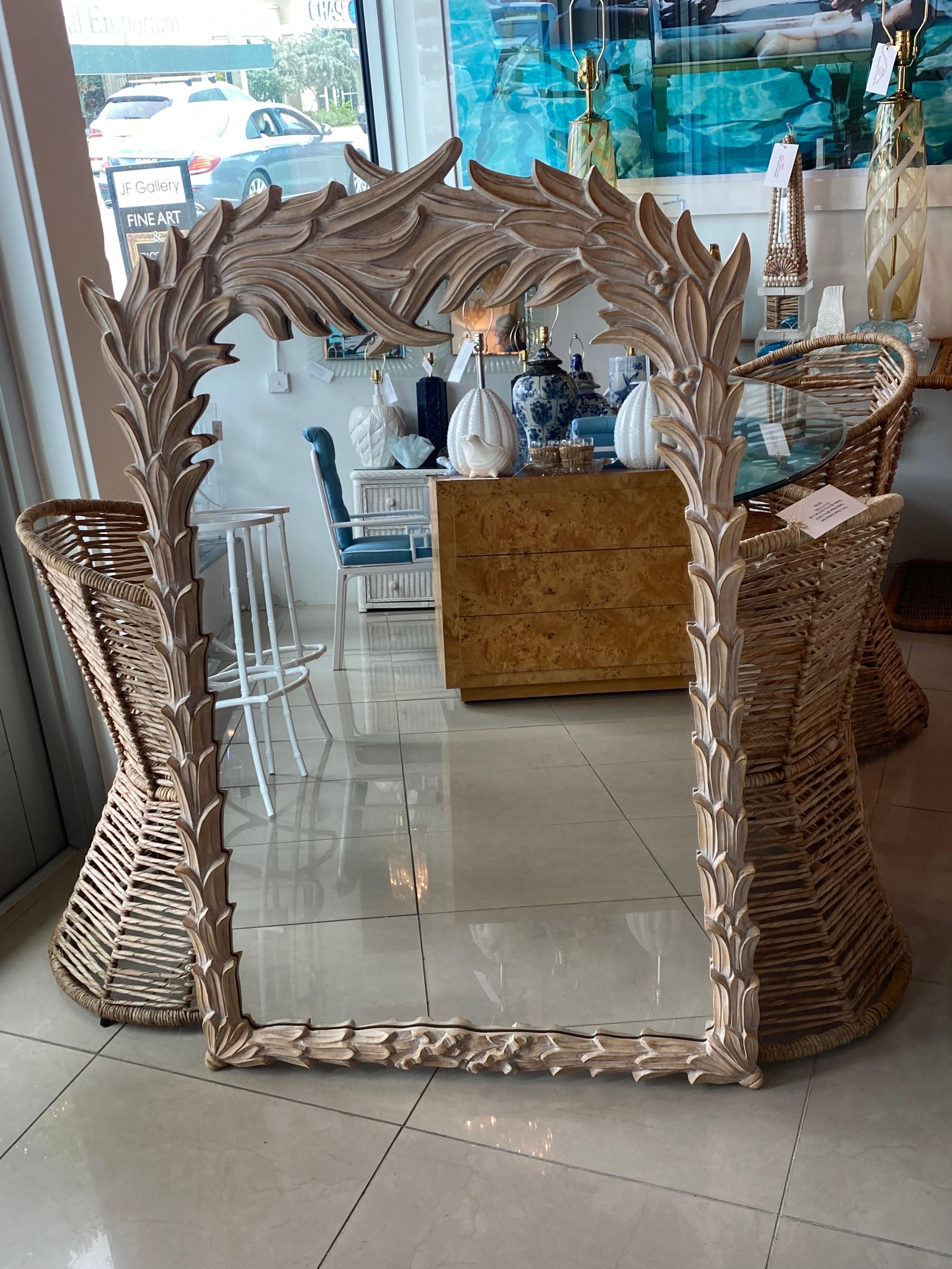 Late 20th Century Vintage Serge Roche Style Palm Frond Leaf Tropical Wall Mirror