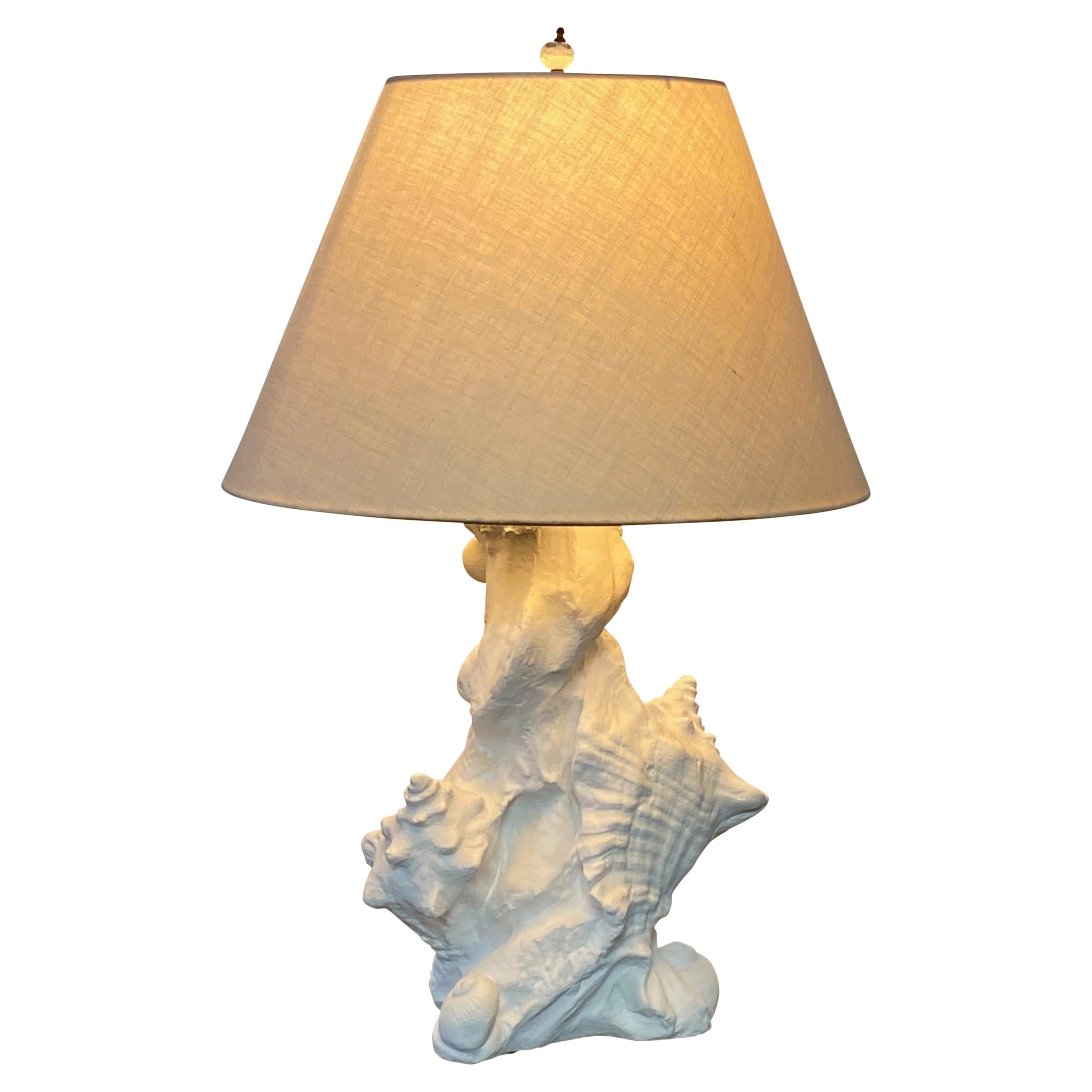 Vintage Serge Roche Style Plaster Seashell Lamp 1960's For Sale