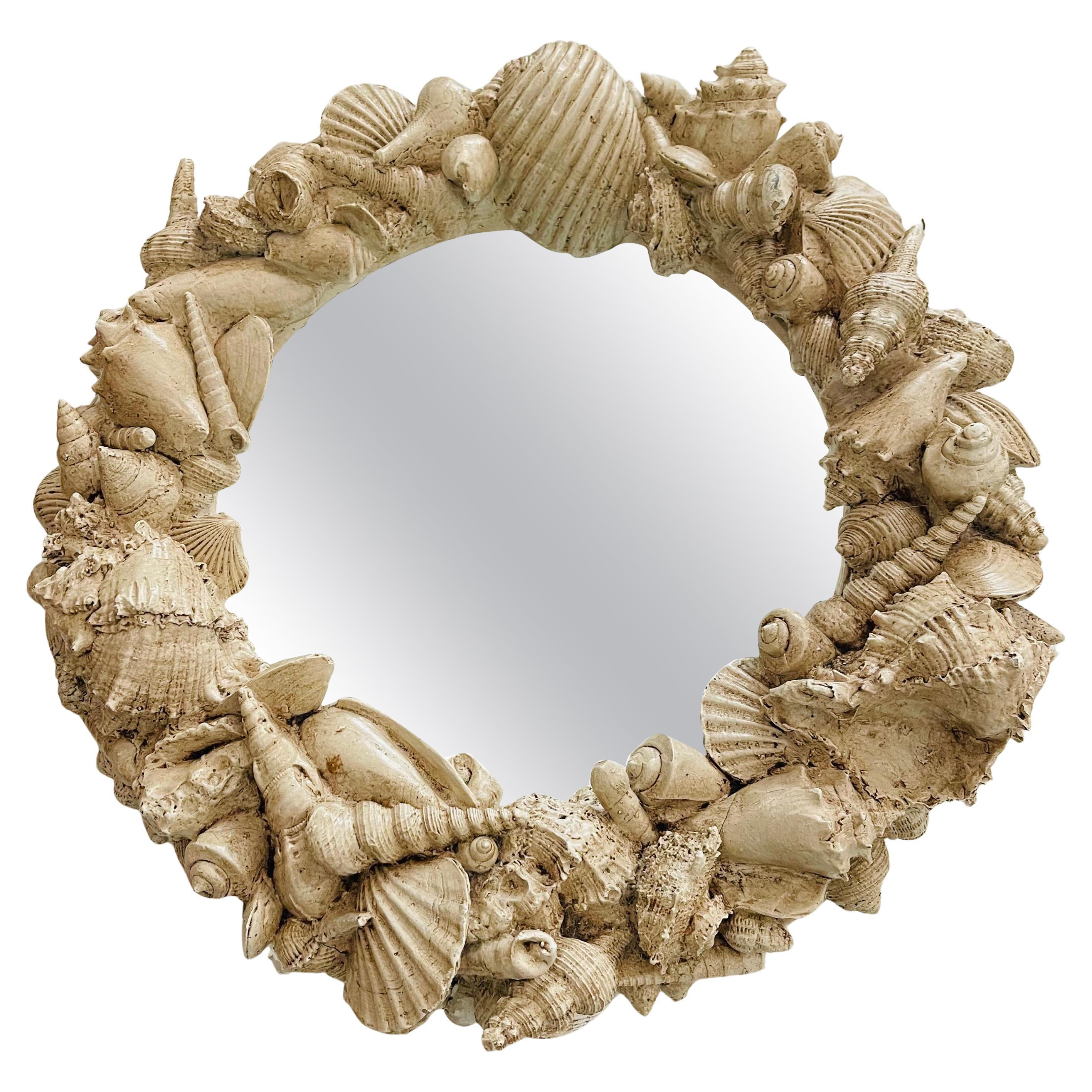 Vintage Serge Roche Style Shell Plaster Mirror