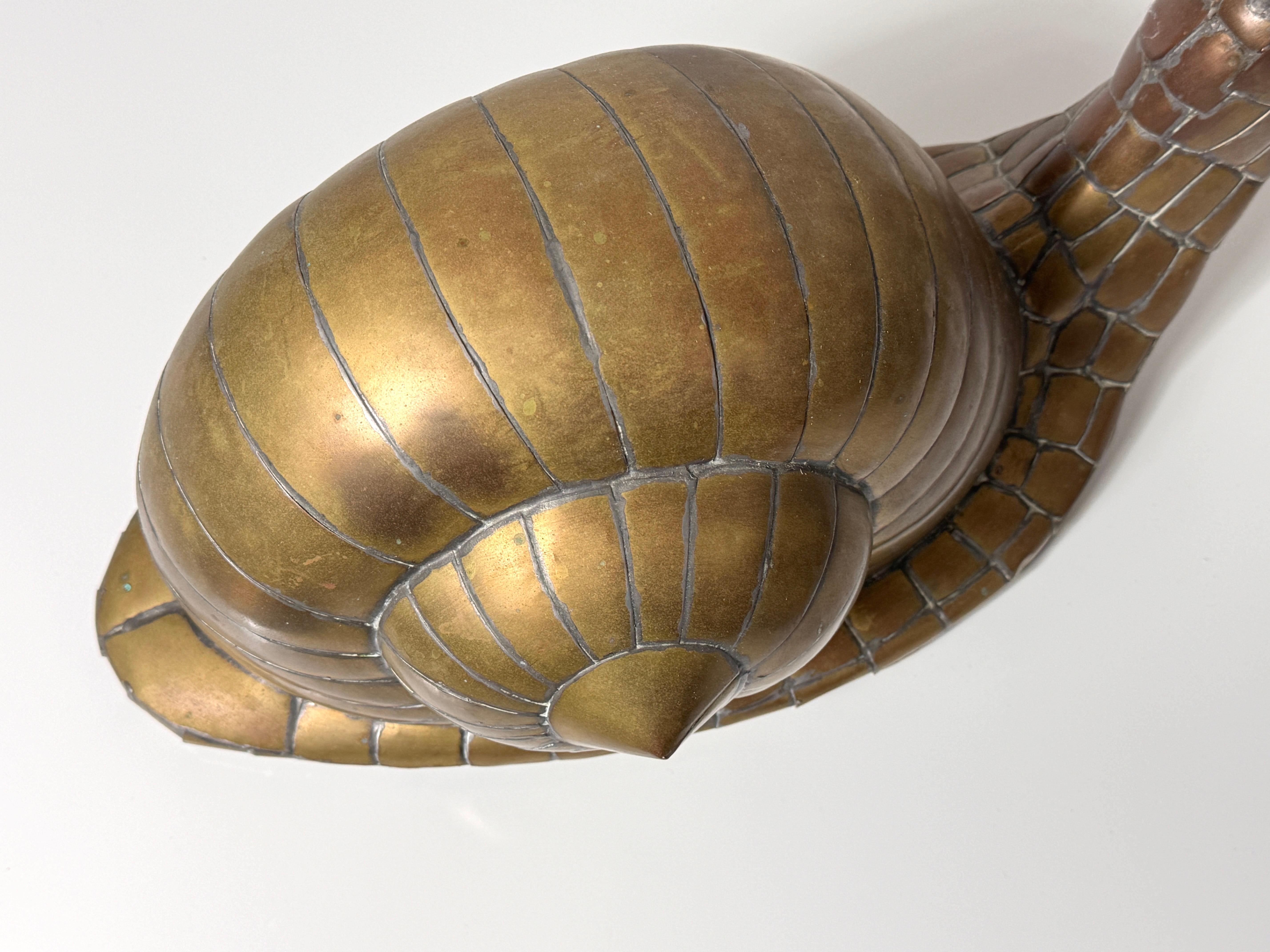 Vintage Sergio Bustamante Brass Snail Sculpture Mexico Mid Century Modern 1970s In Good Condition For Sale In Troy, MI