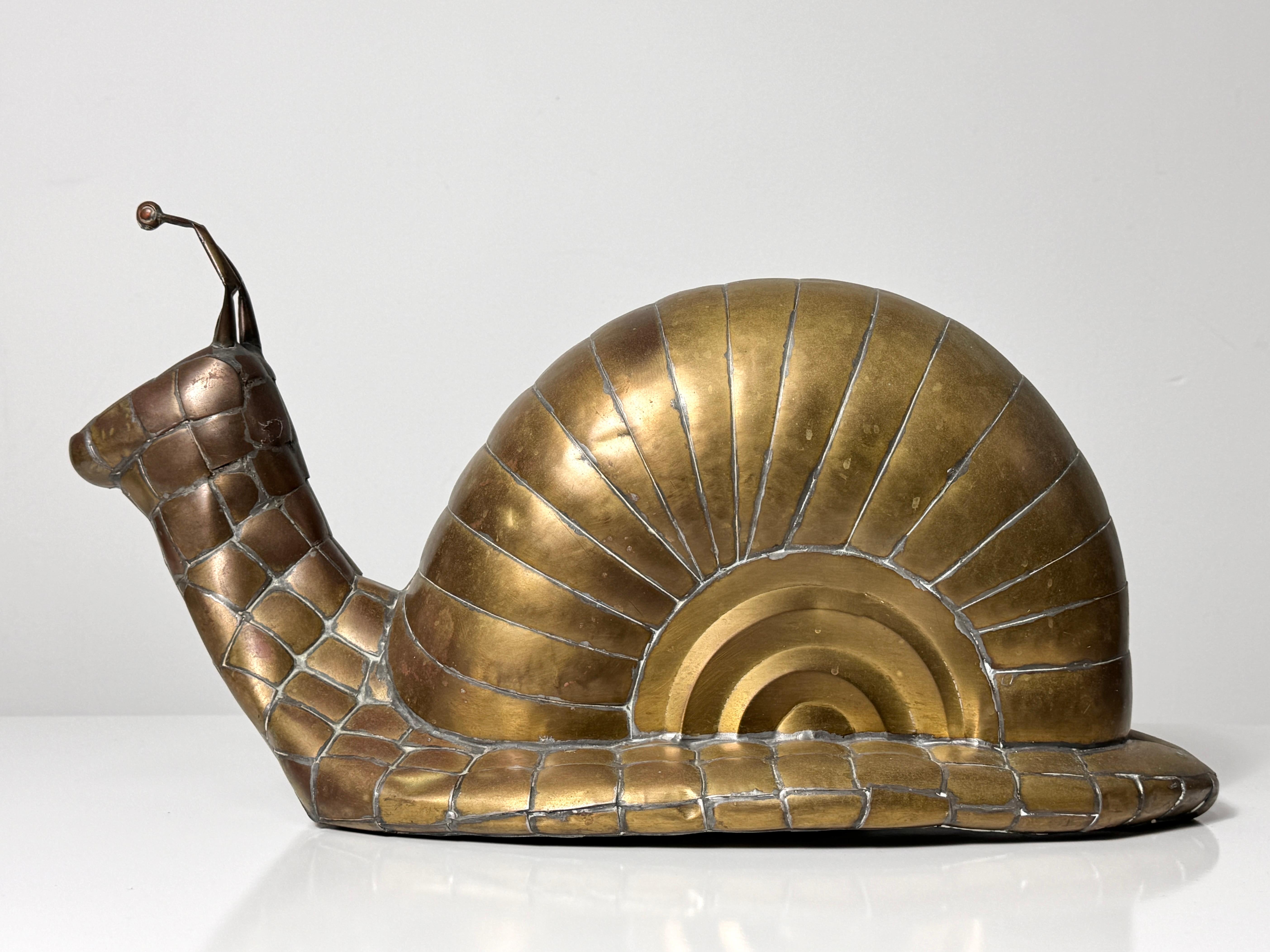 Late 20th Century Vintage Sergio Bustamante Brass Snail Sculpture Mexico Mid Century Modern 1970s For Sale