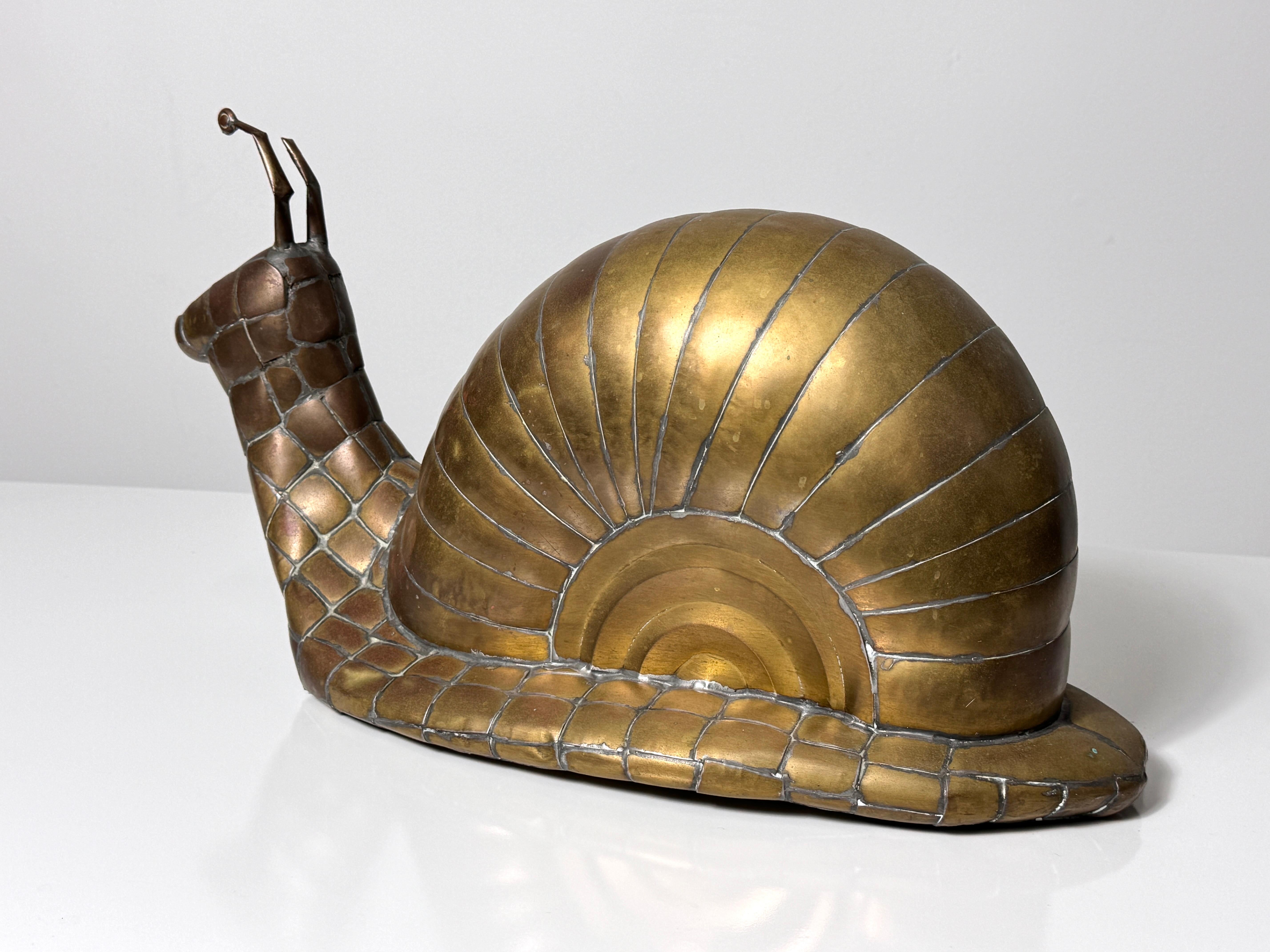 Vintage Sergio Bustamante Brass Snail Sculpture Mexico Mid Century Modern 1970s For Sale 1