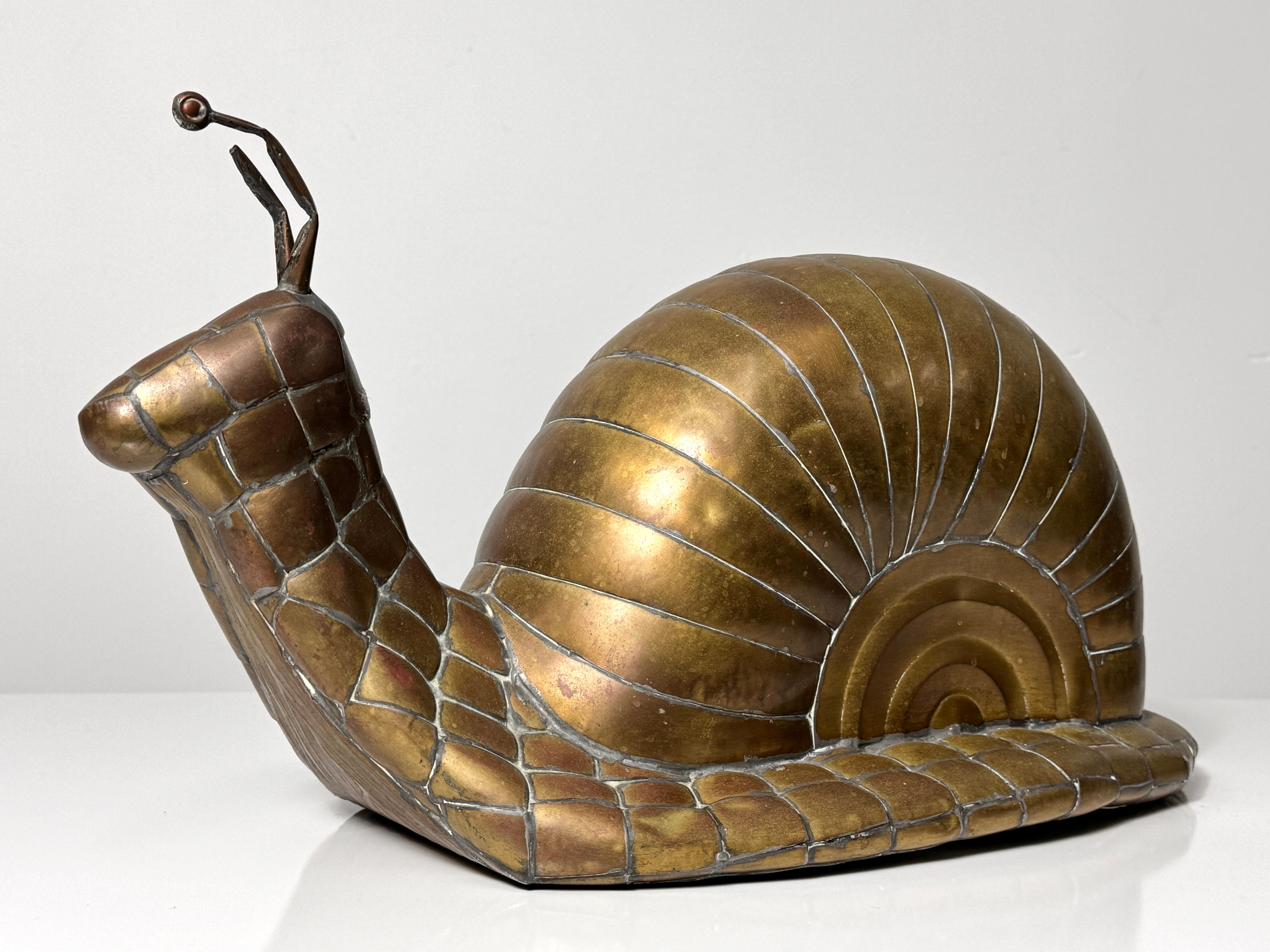 Vintage Sergio Bustamante Brass Snail Sculpture Mexico Mid Century Modern 1970s For Sale 2