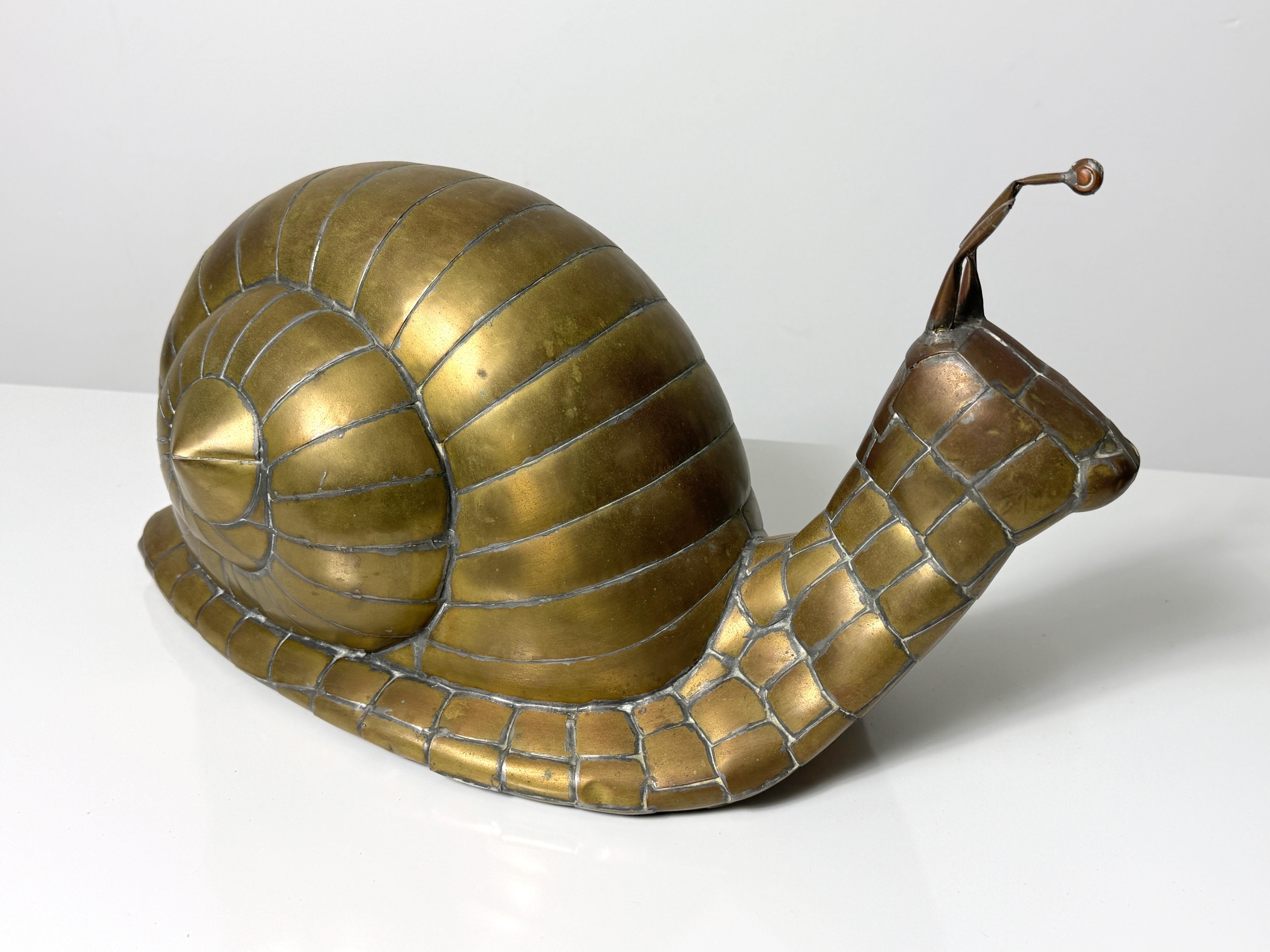 Vintage Sergio Bustamante Brass Snail Sculpture Mexico Mid Century Modern 1970s For Sale 3